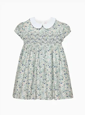 Arabella Smocked Dress in Blue Floral