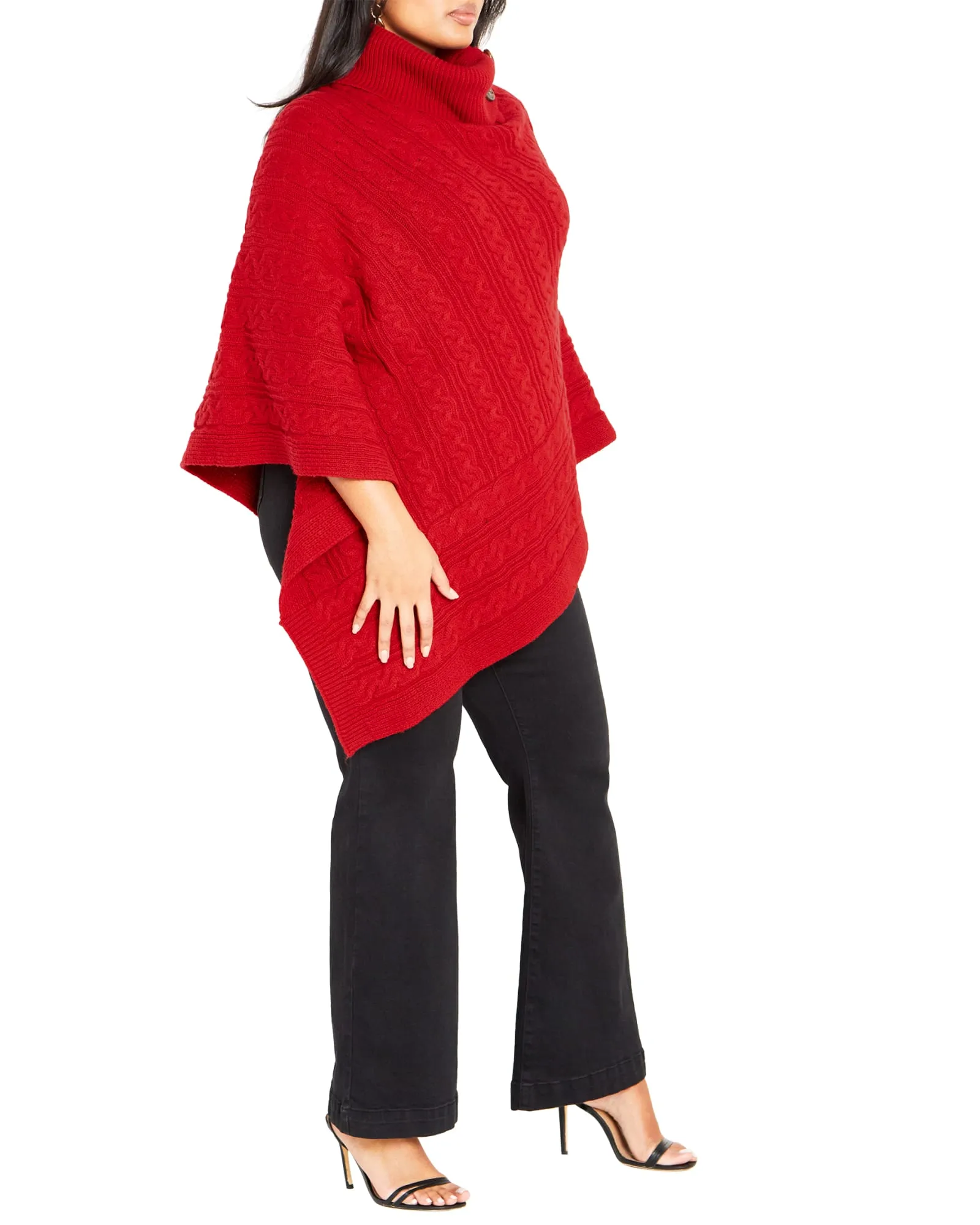 Aria Button Poncho | Red