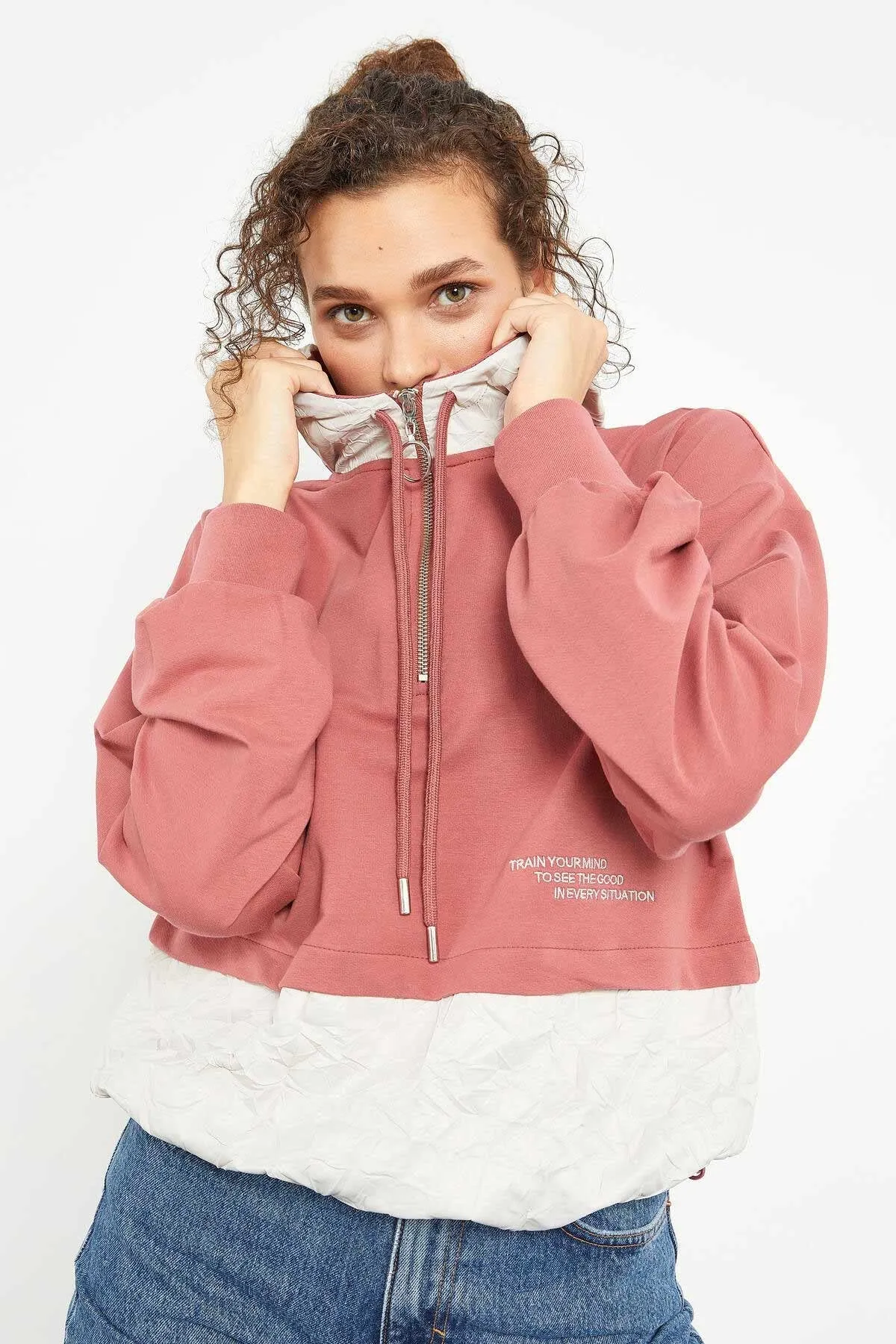 balon kol paraşüt kumaş detayli kadin oversize sweatshirt - 97167