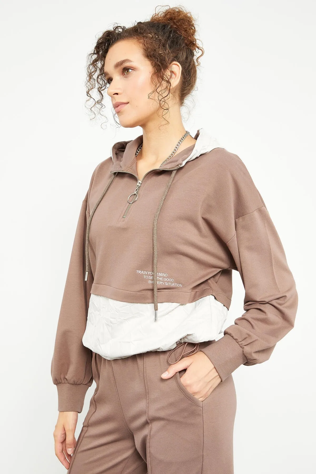 balon kol paraşüt kumaş detayli kadin oversize sweatshirt - 97167