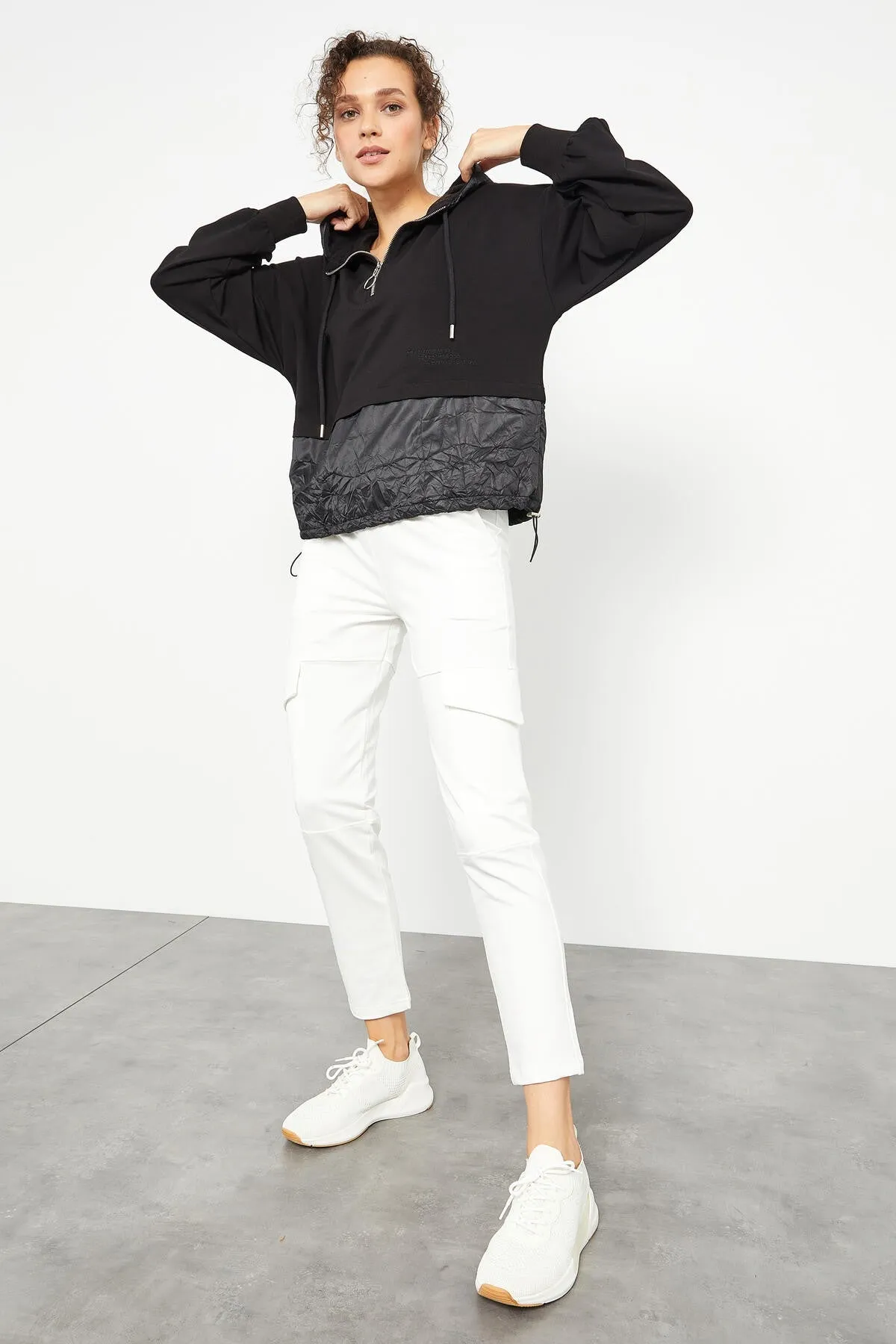 balon kol paraşüt kumaş detayli kadin oversize sweatshirt - 97167