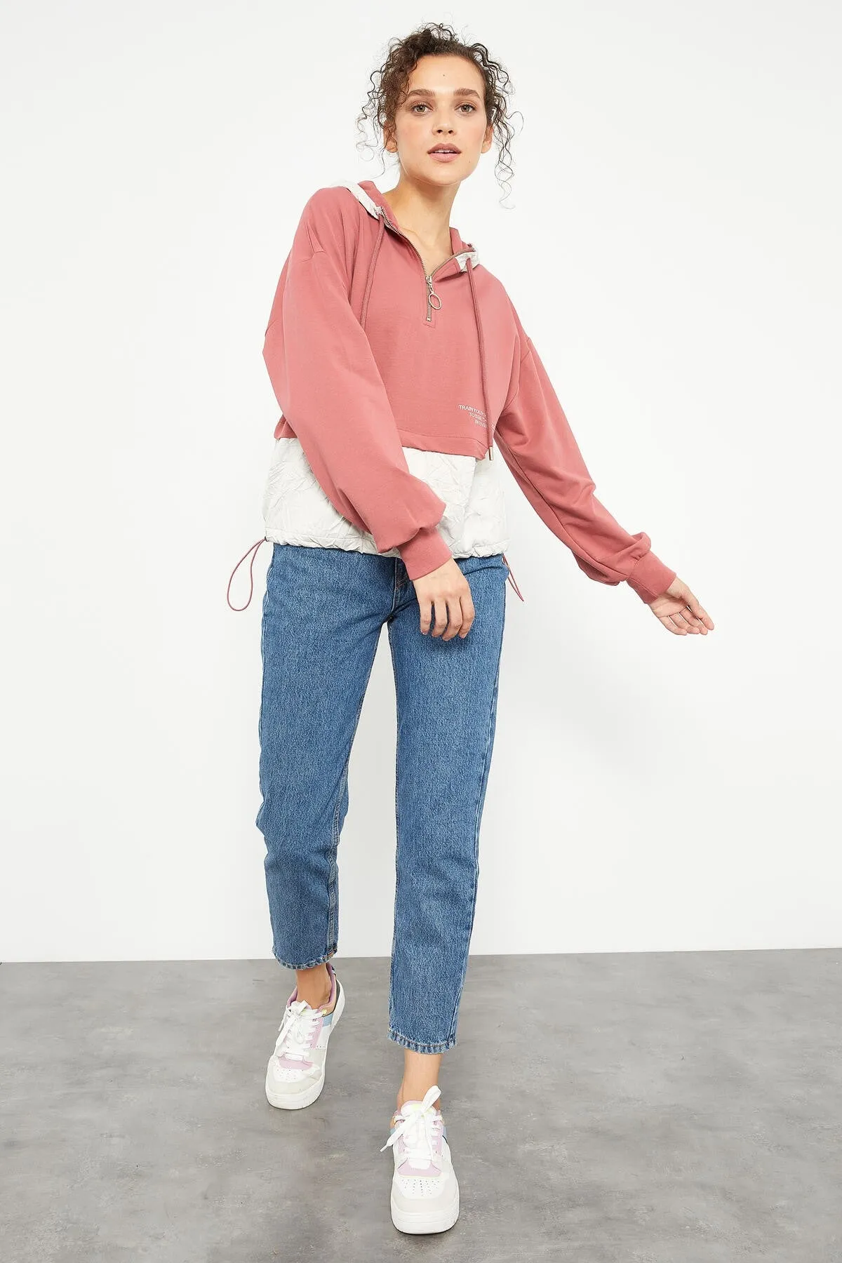 balon kol paraşüt kumaş detayli kadin oversize sweatshirt - 97167