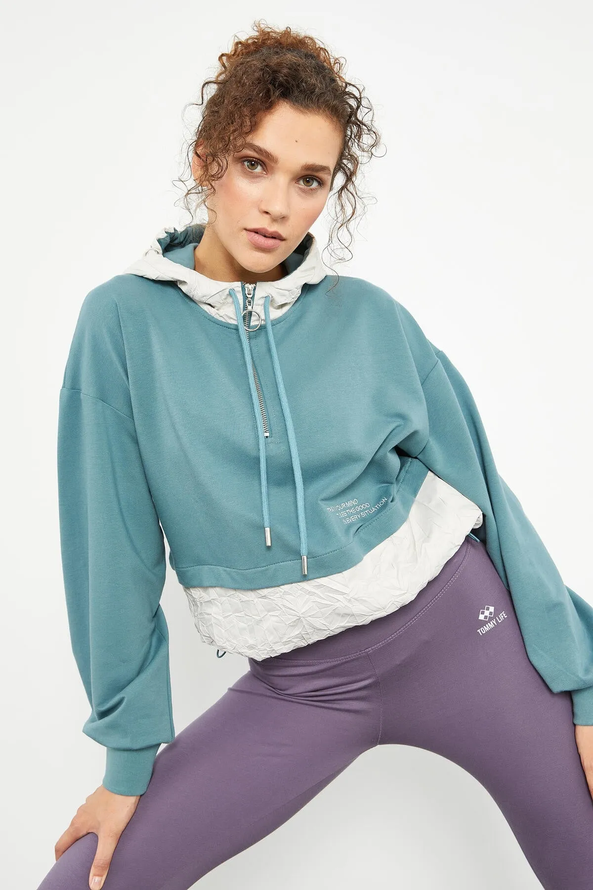 balon kol paraşüt kumaş detayli kadin oversize sweatshirt - 97167