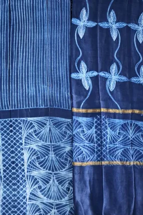 Blue Shibori Cotton Silk Two Piece Unstitched Suit Set: Elegant Ethnic Attire