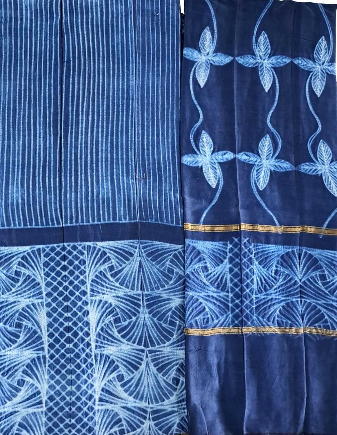 Blue Shibori Cotton Silk Two Piece Unstitched Suit Set: Elegant Ethnic Attire