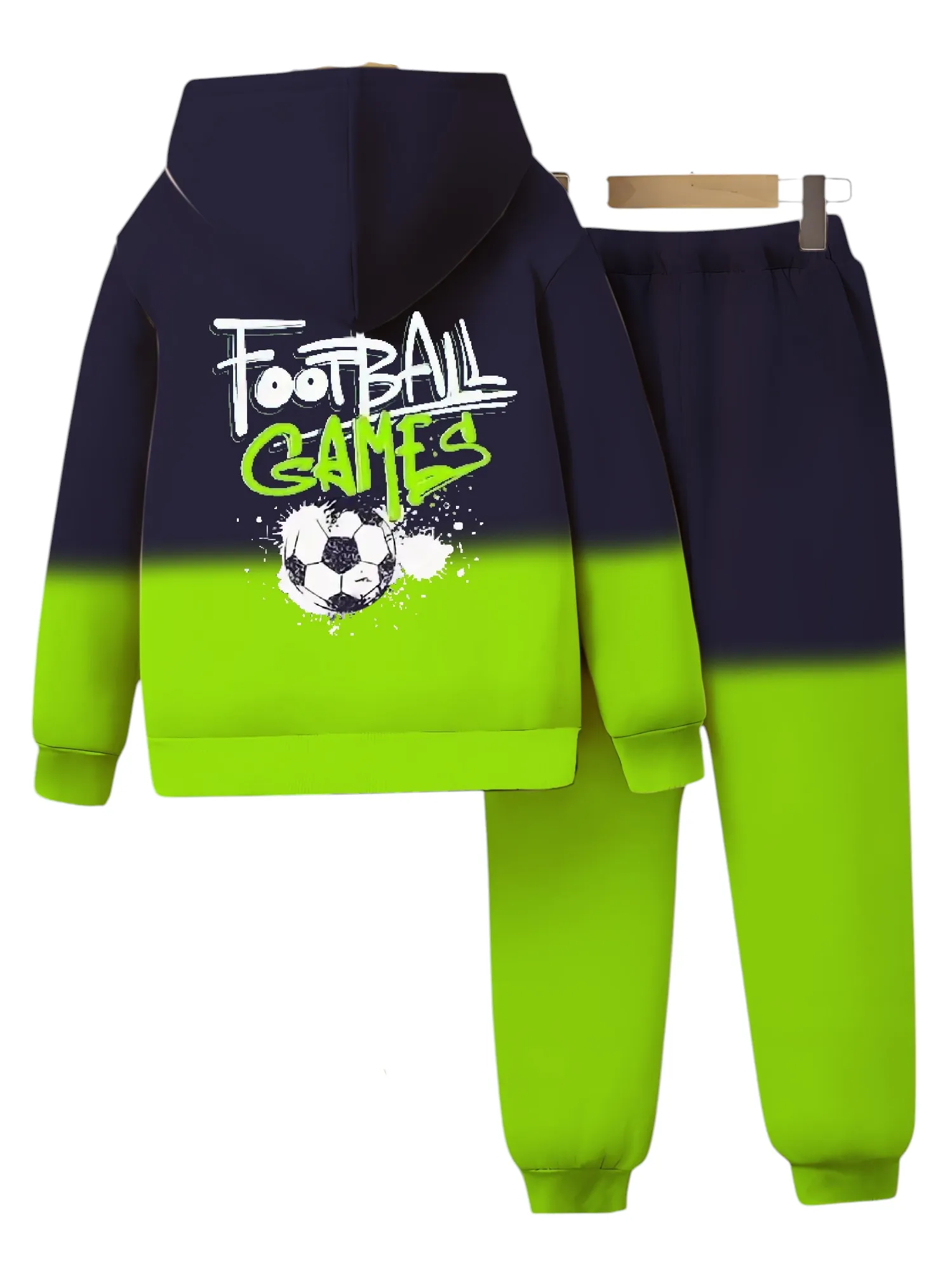 Boys' 2pcs Football Games 3D Graphic Print Co Ord Set - Long Sleeve Hoodie & Versatile Sweatpants, Two-Tone Color Block Design - Perfect for Autumn and Spring Outdoor Activities