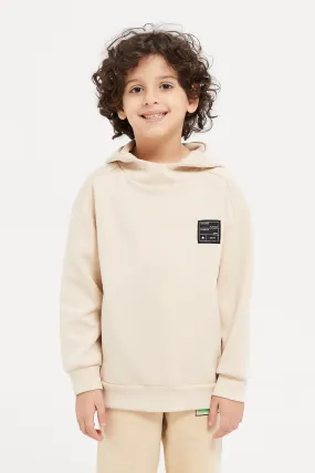 Boys Beige Oversized Hooded Sweatshirt