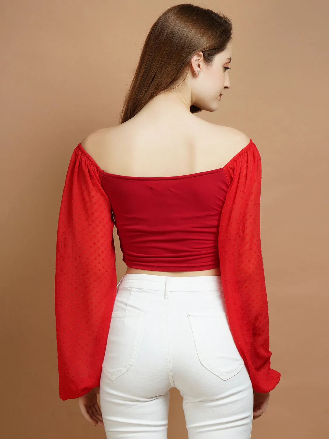 Casual Overlapped Red Lycra Top