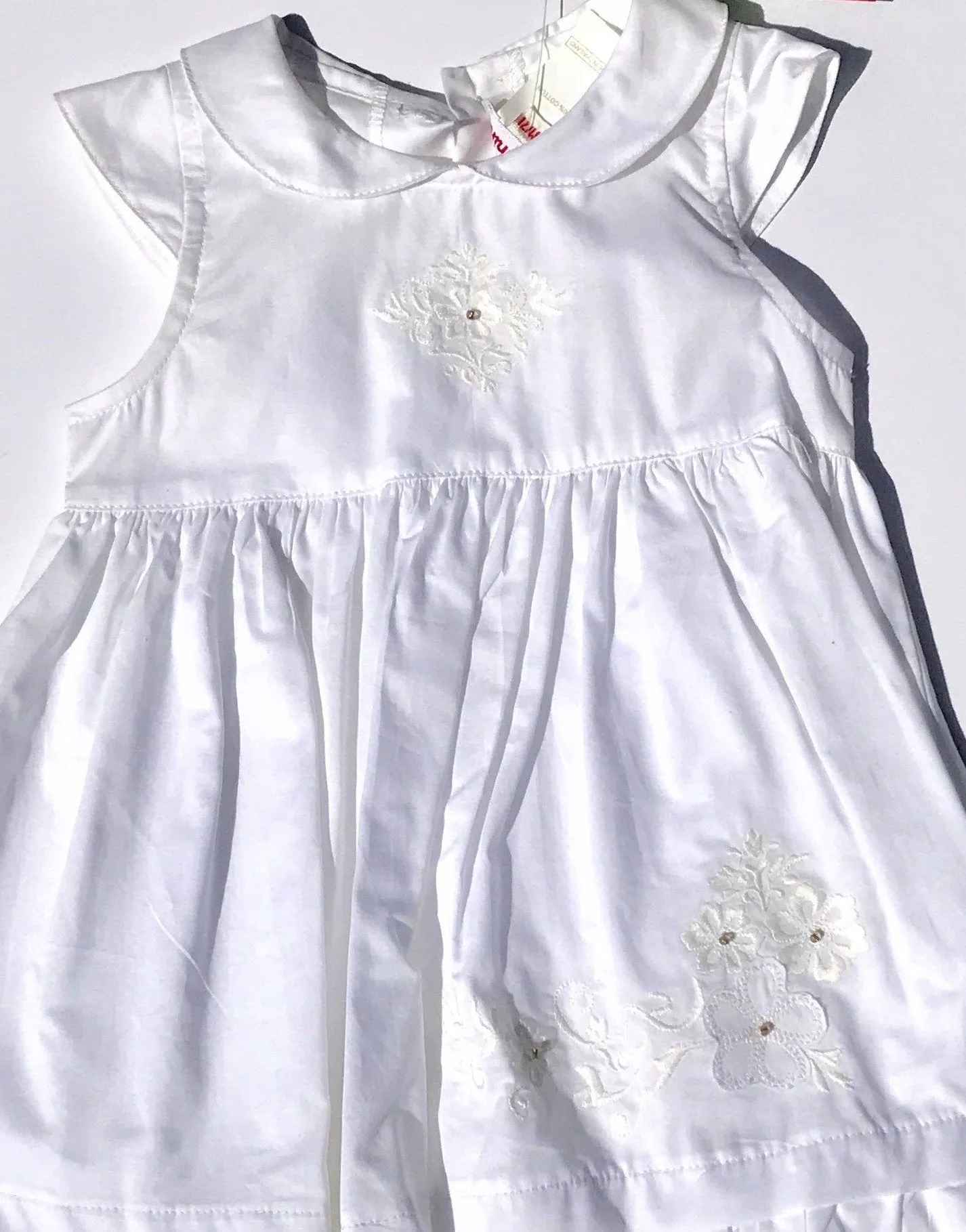 Catimini Of France 2Pc Infant Girls White Cap Sleeve Cotton Dress With Bloomer