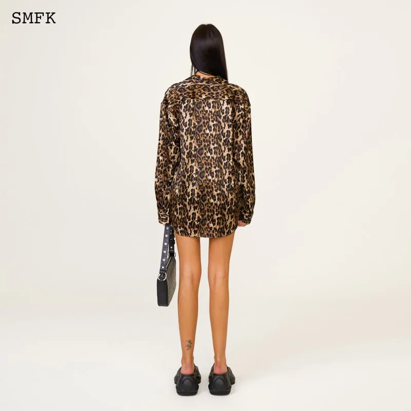 Compass Leopard Satin Oversized Shirt