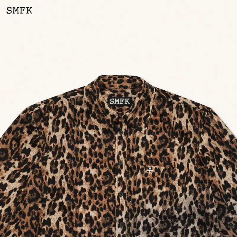 Compass Leopard Satin Oversized Shirt