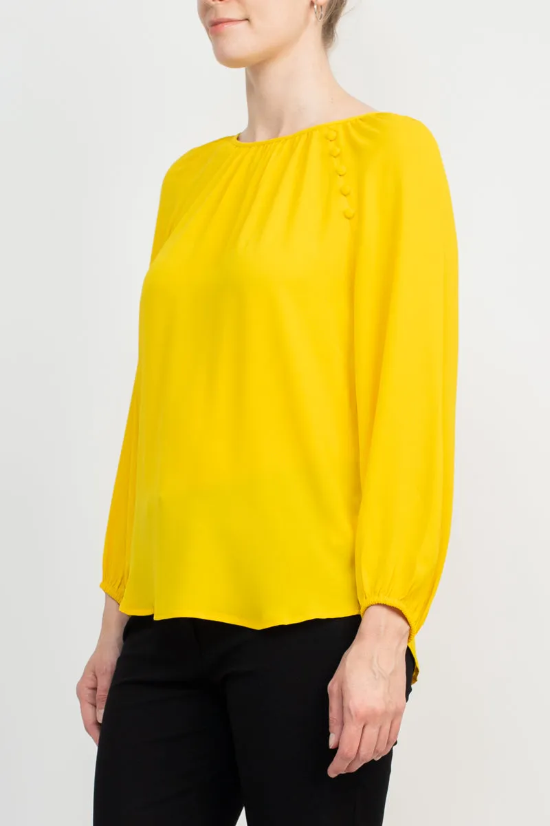 Counterparts Crew Neck Long Sleeve Embellished Shoulder Solid Crepe Blouse