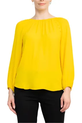 Counterparts Crew Neck Long Sleeve Embellished Shoulder Solid Crepe Blouse