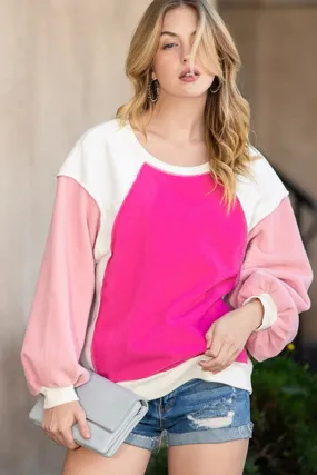 EG FASHION Barbie pink Casual Seam out Pullover Sweatshirt