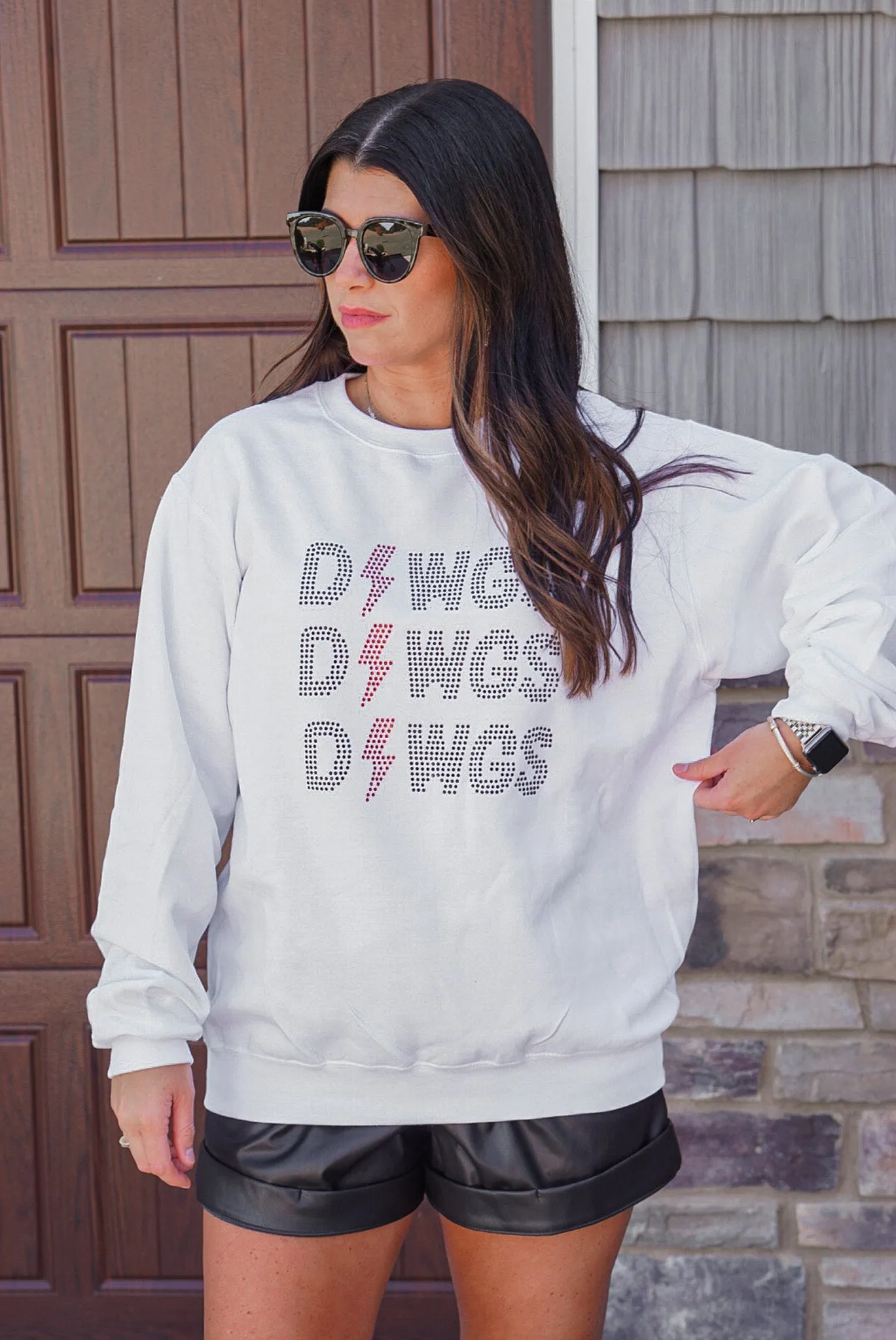 Electric Dawgs White Rhinestone Sweatshirt