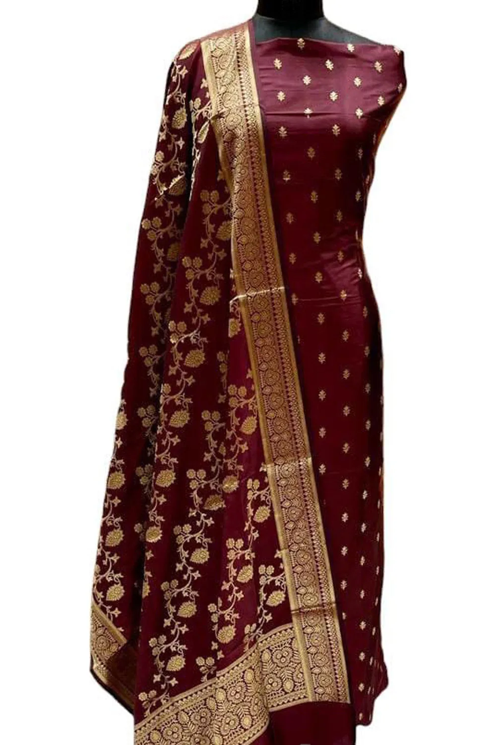 Elegant Maroon Banarasi Silk Suit Set