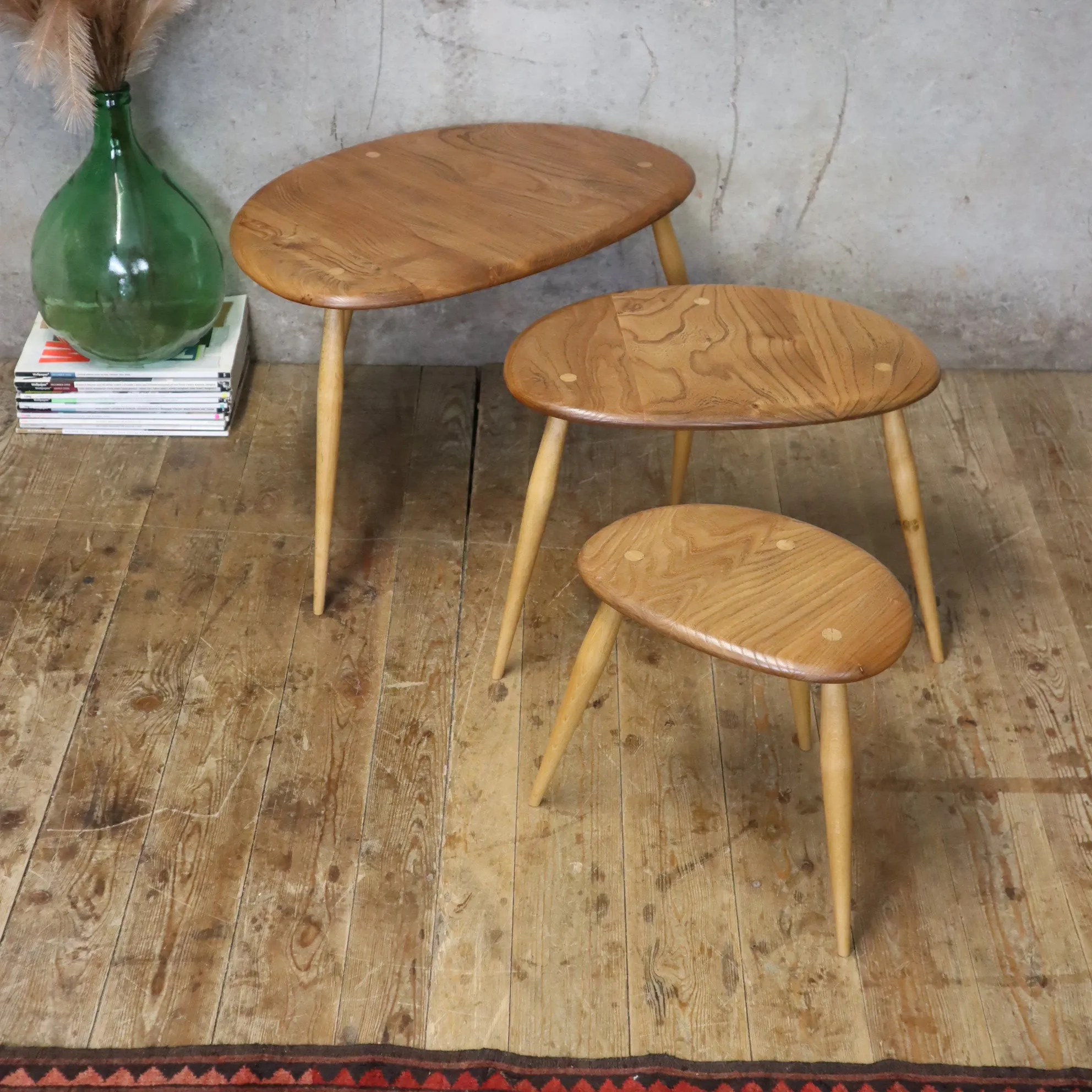 Ercol Elm & Beech Pebble Nest of Tables - 0707f