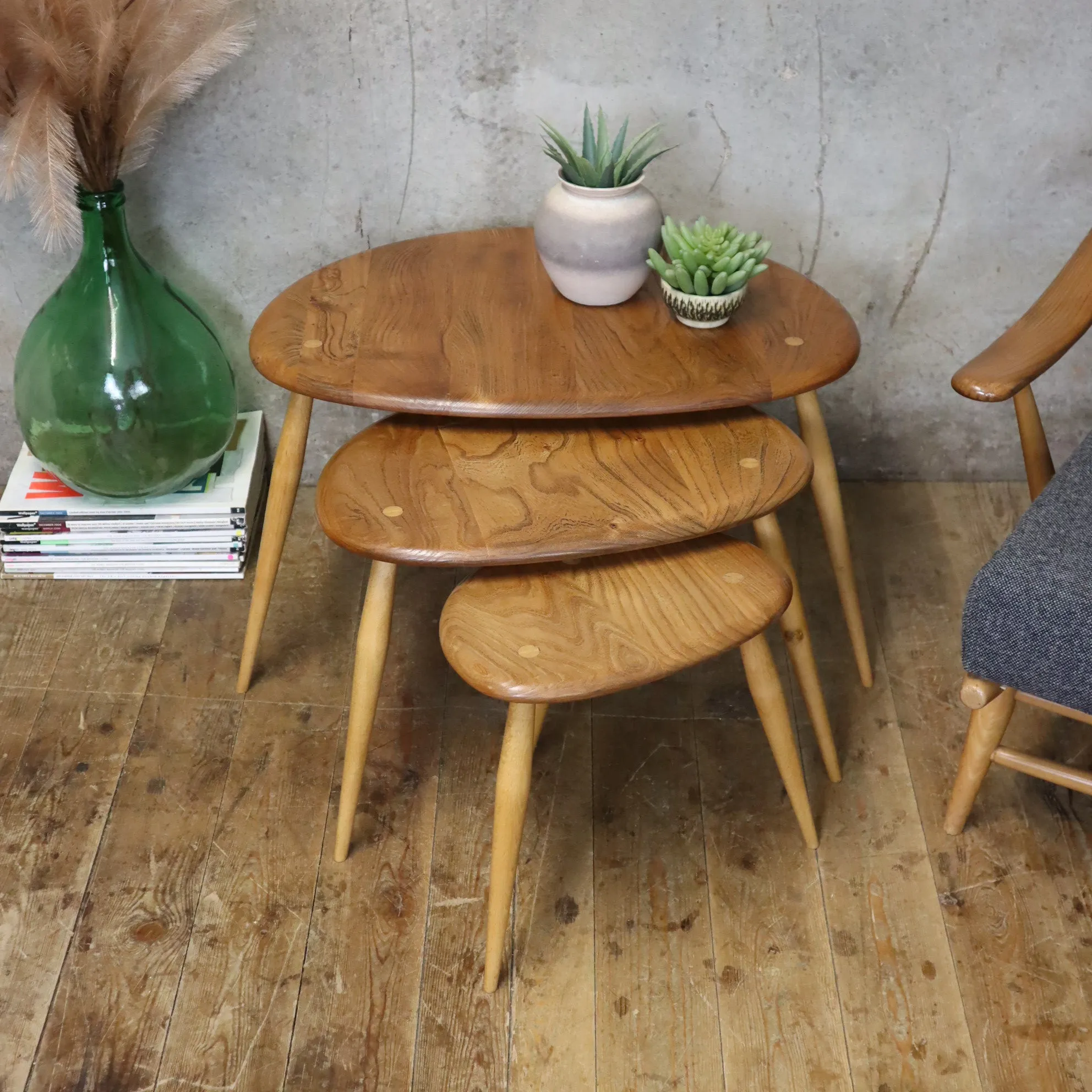 Ercol Elm & Beech Pebble Nest of Tables - 0707f