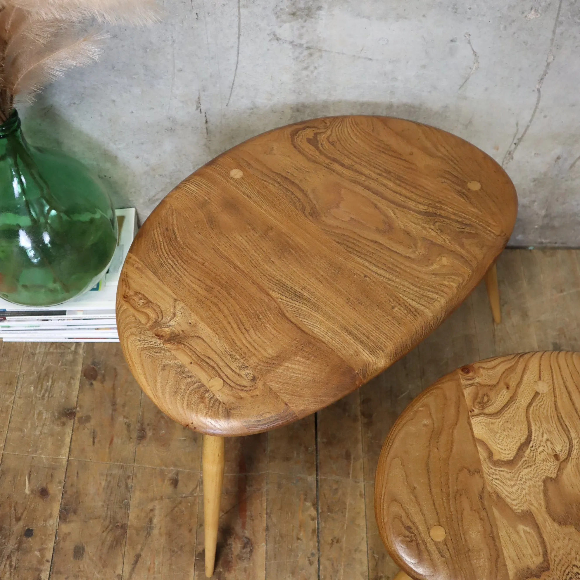 Ercol Elm & Beech Pebble Nest of Tables - 0707f