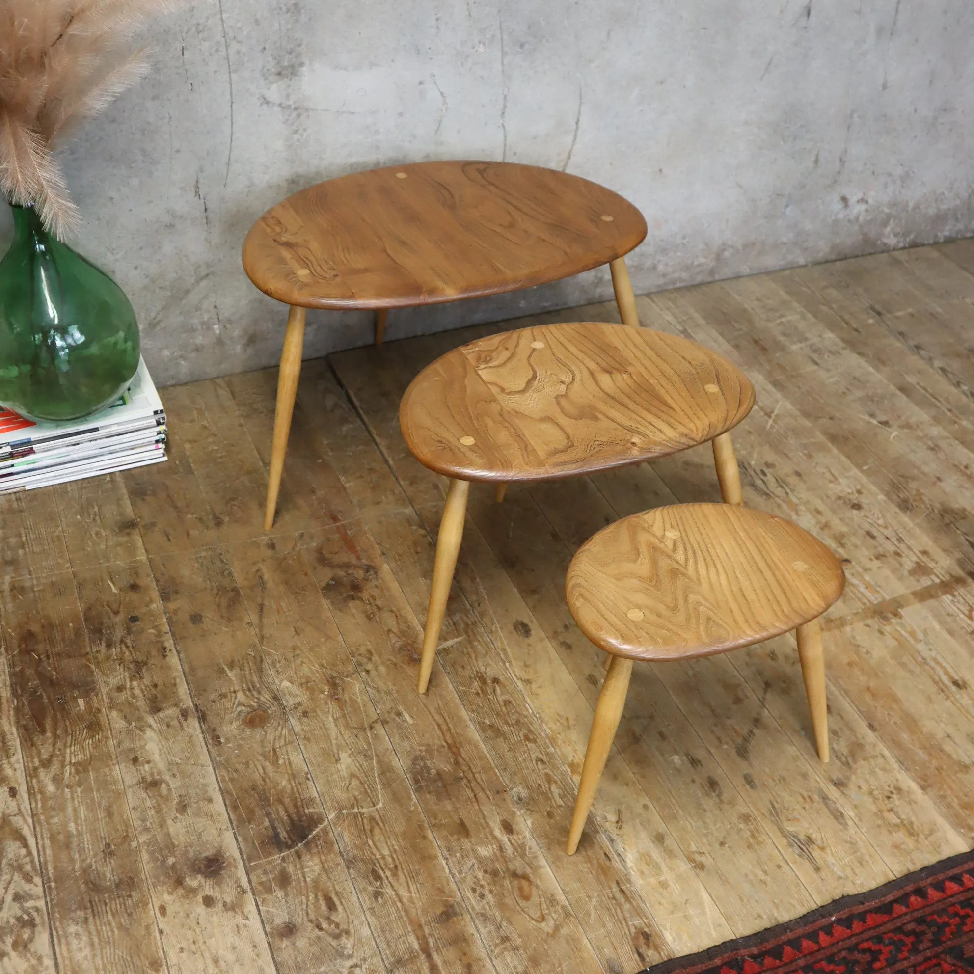 Ercol Elm & Beech Pebble Nest of Tables - 0707f