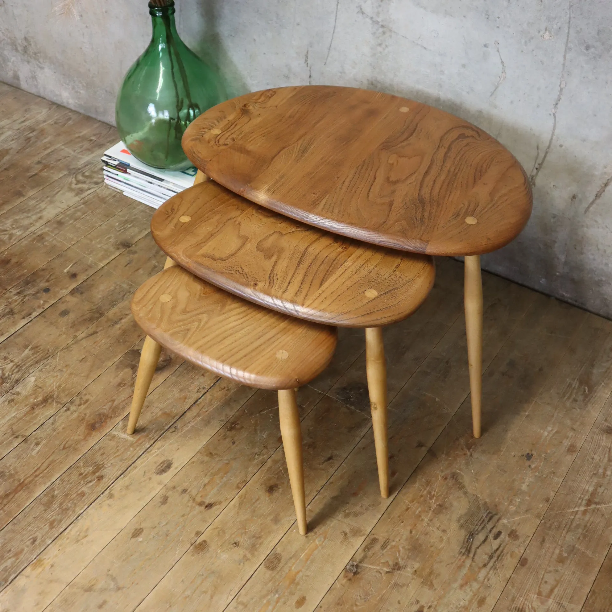 Ercol Elm & Beech Pebble Nest of Tables - 0707f