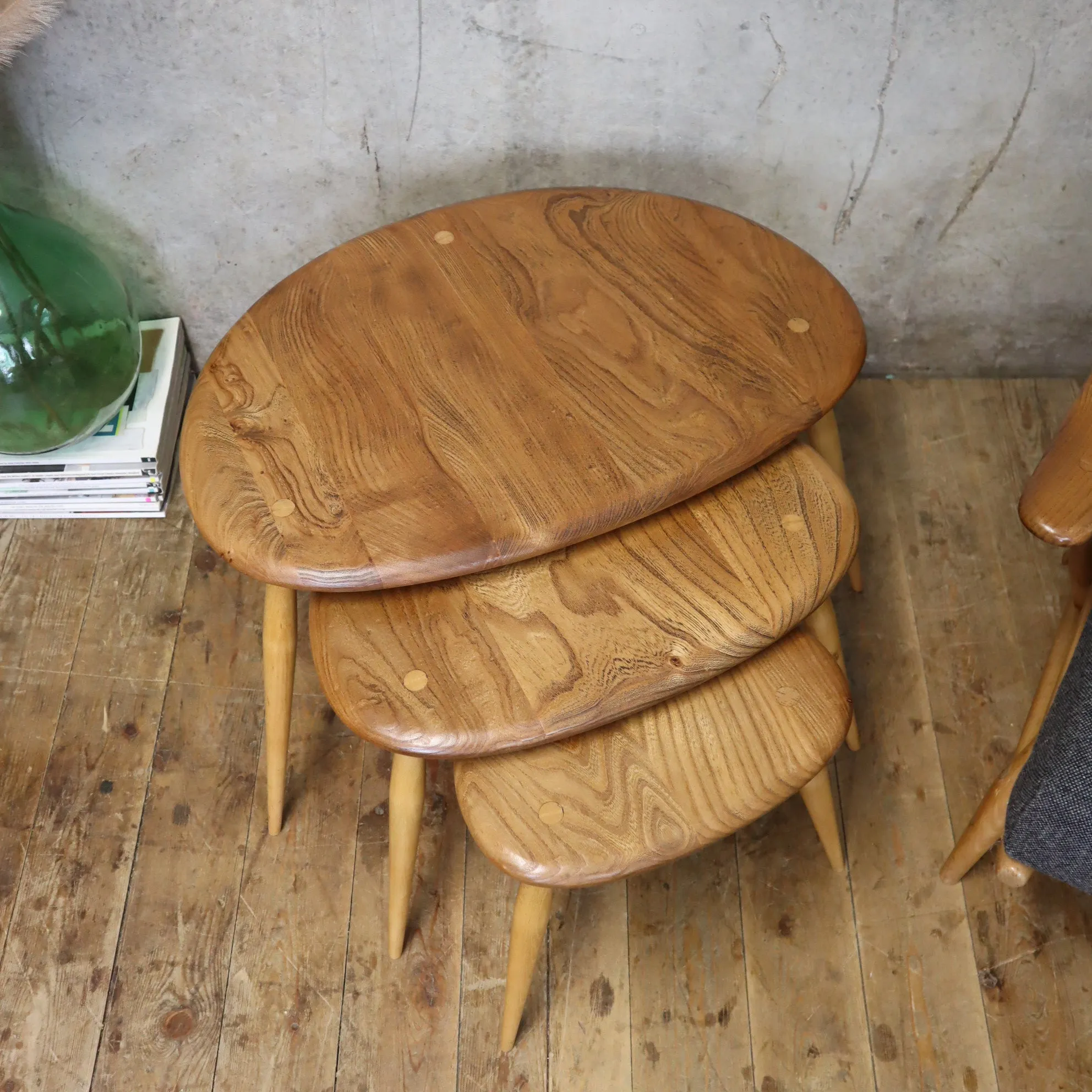 Ercol Elm & Beech Pebble Nest of Tables - 0707f