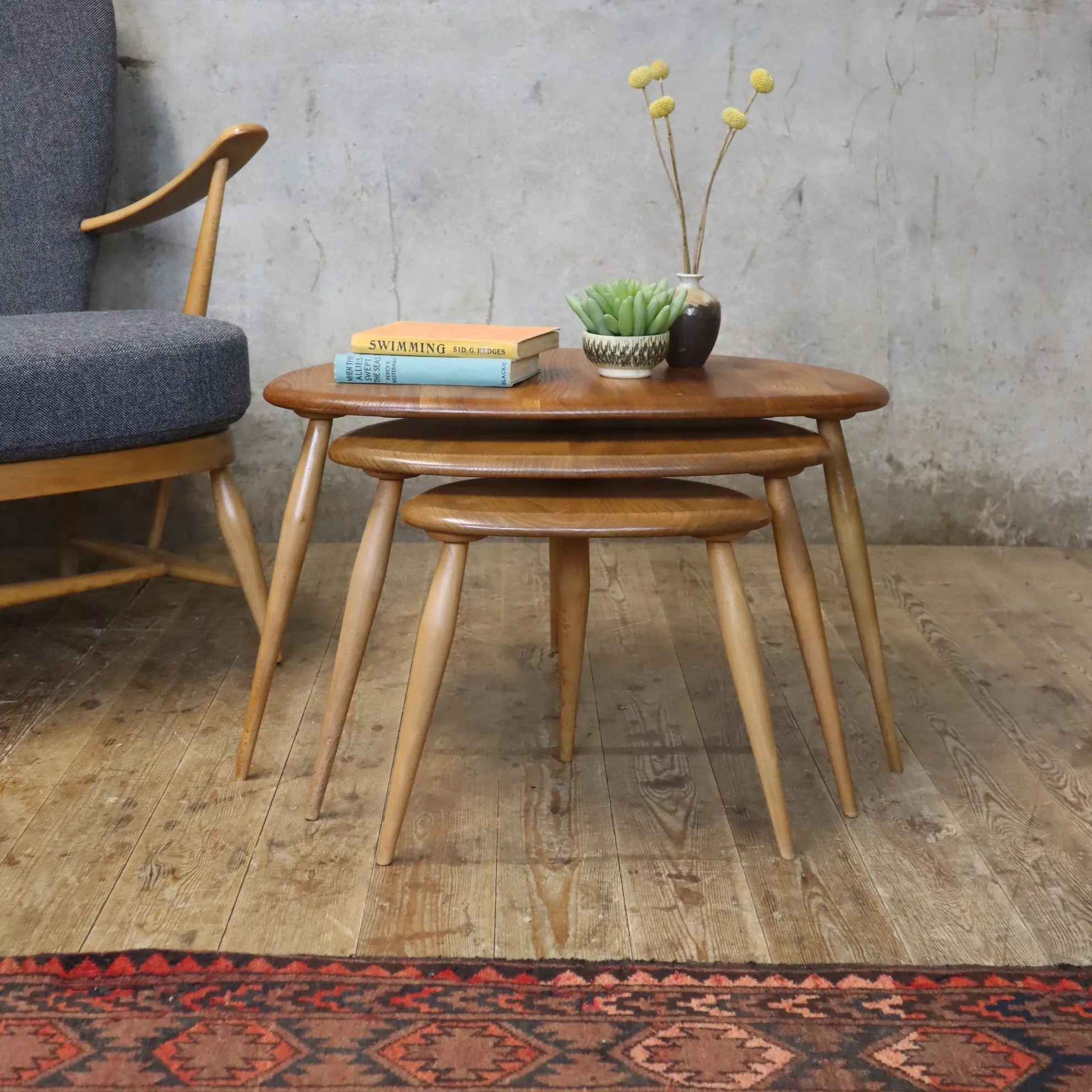 Ercol Elm & Beech Pebble Nest of Tables - 3003a