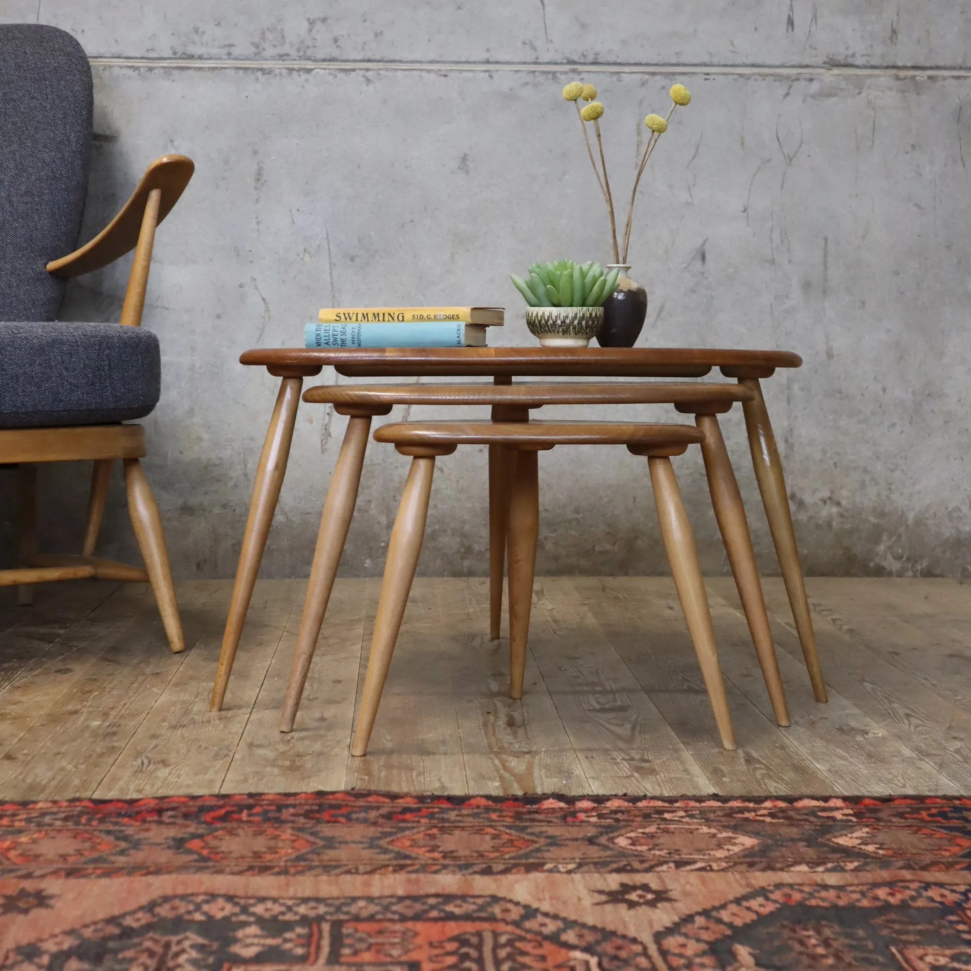 Ercol Elm & Beech Pebble Nest of Tables - 3003a