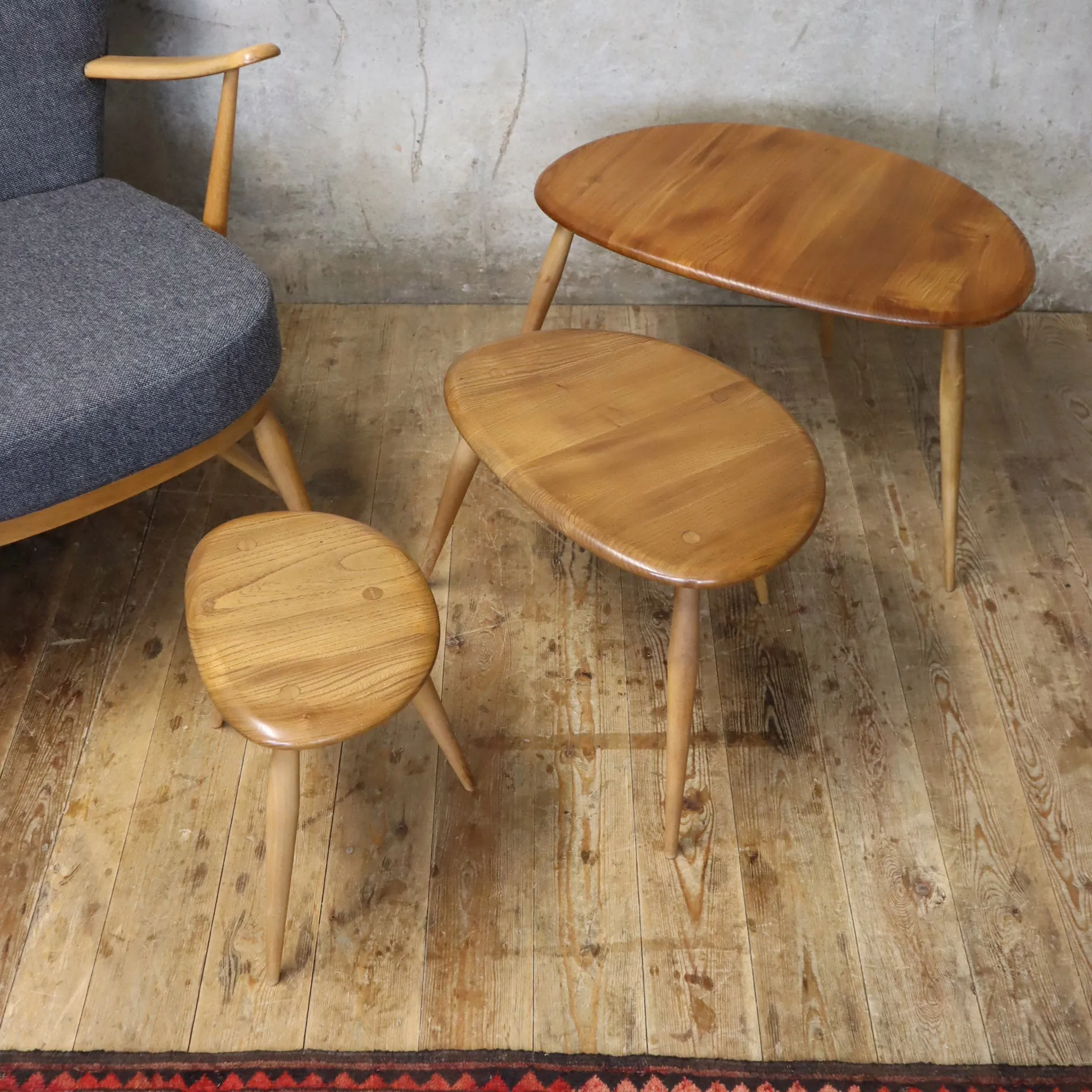 Ercol Elm & Beech Pebble Nest of Tables - 3003a