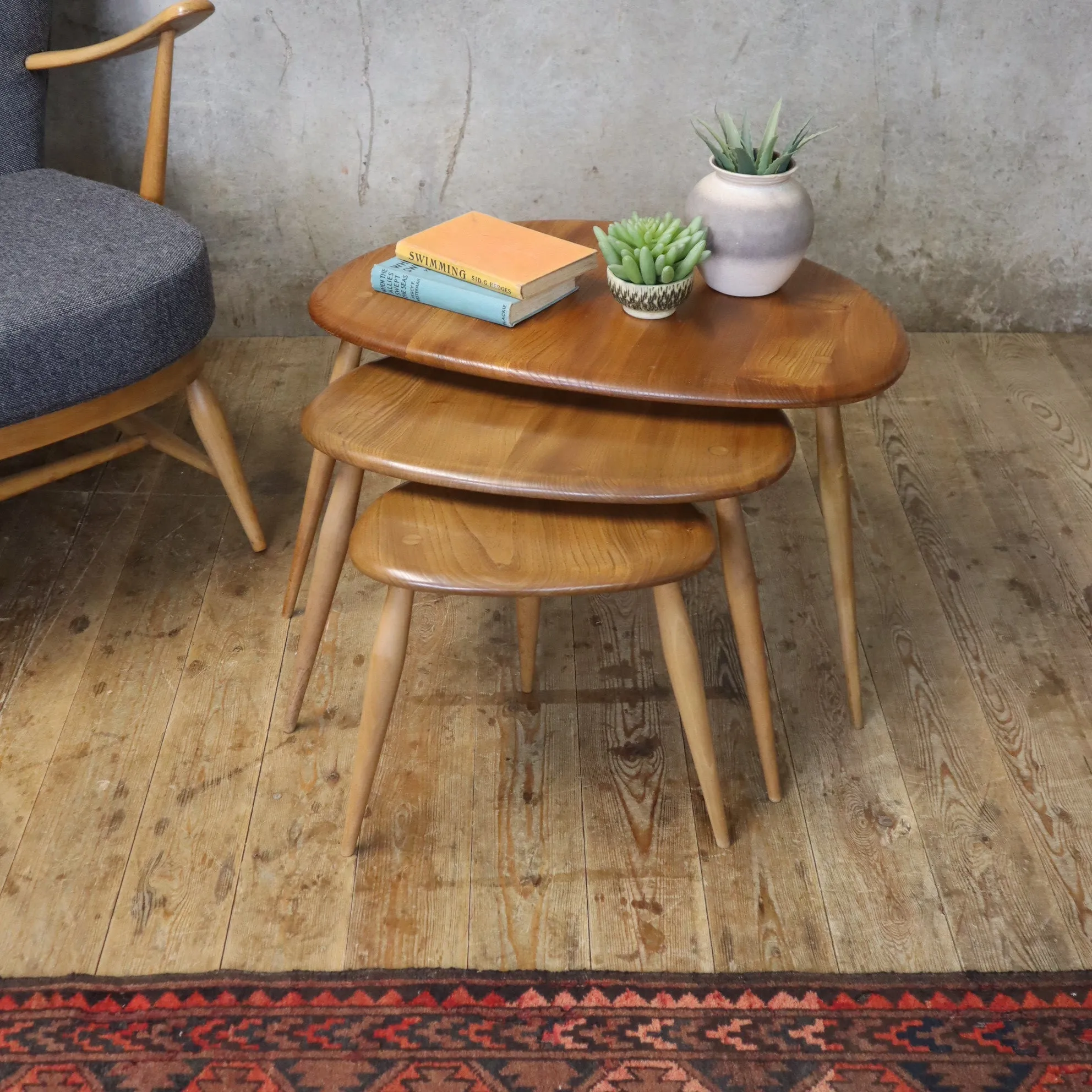 Ercol Elm & Beech Pebble Nest of Tables - 3003a