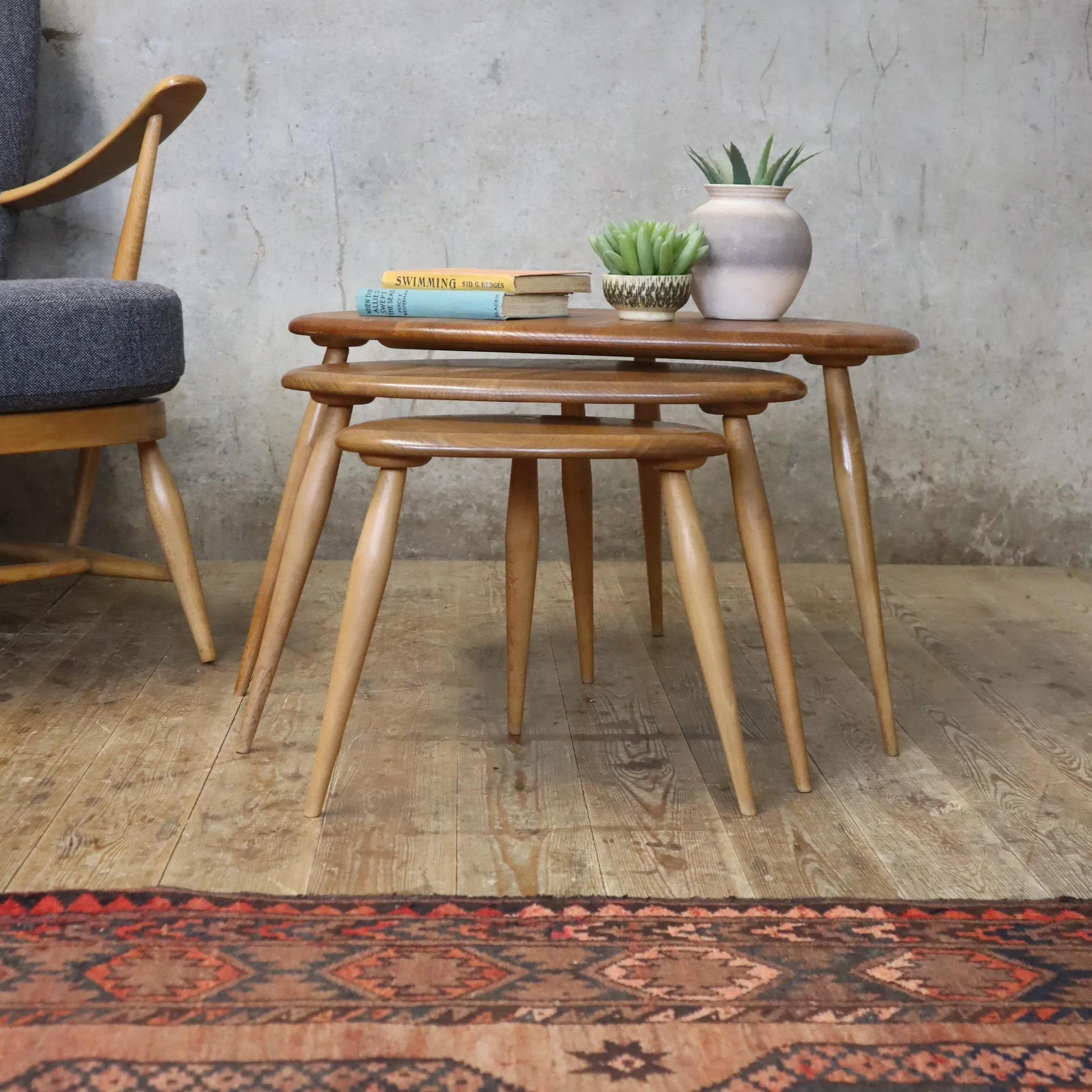 Ercol Elm & Beech Pebble Nest of Tables - 3003a