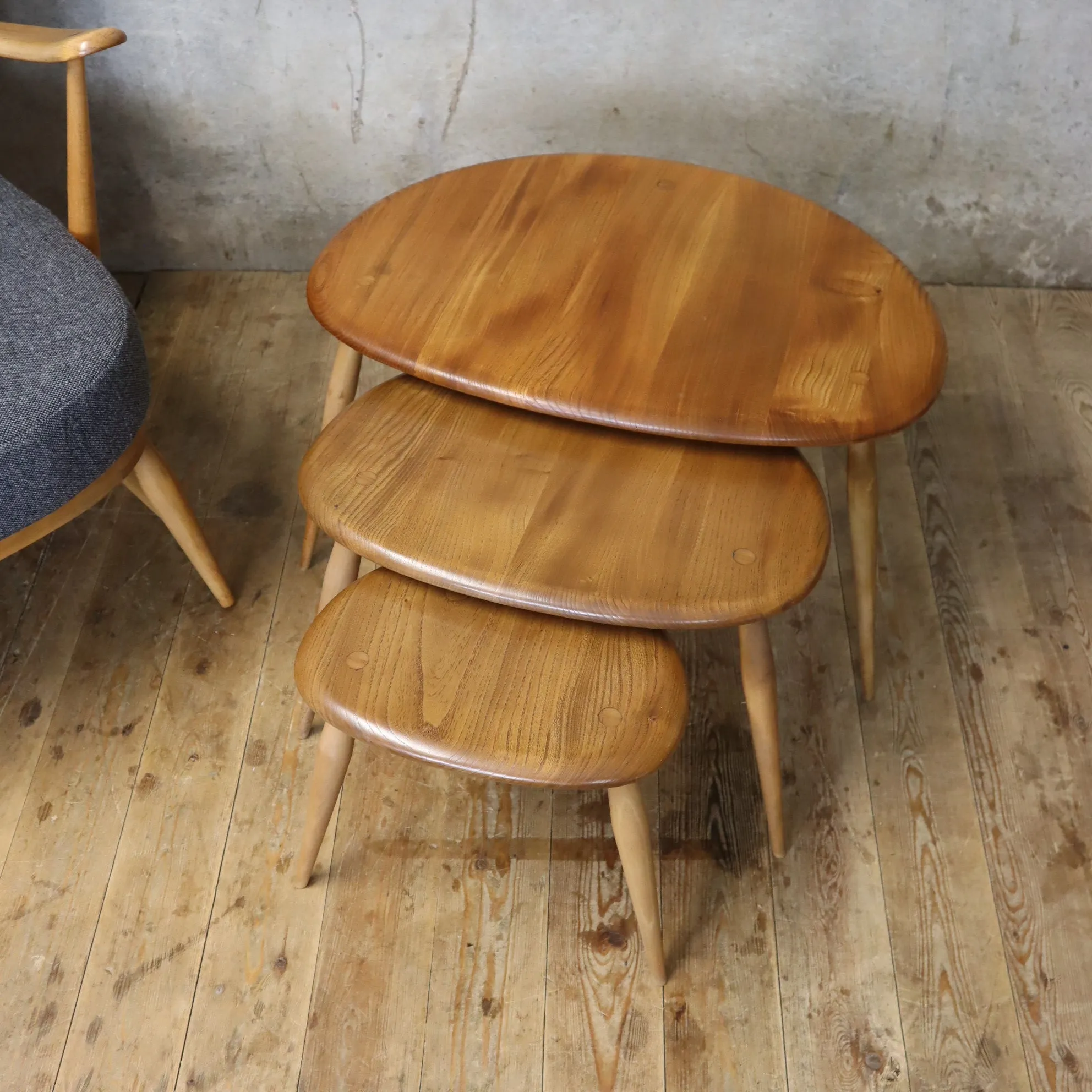 Ercol Elm & Beech Pebble Nest of Tables - 3003a