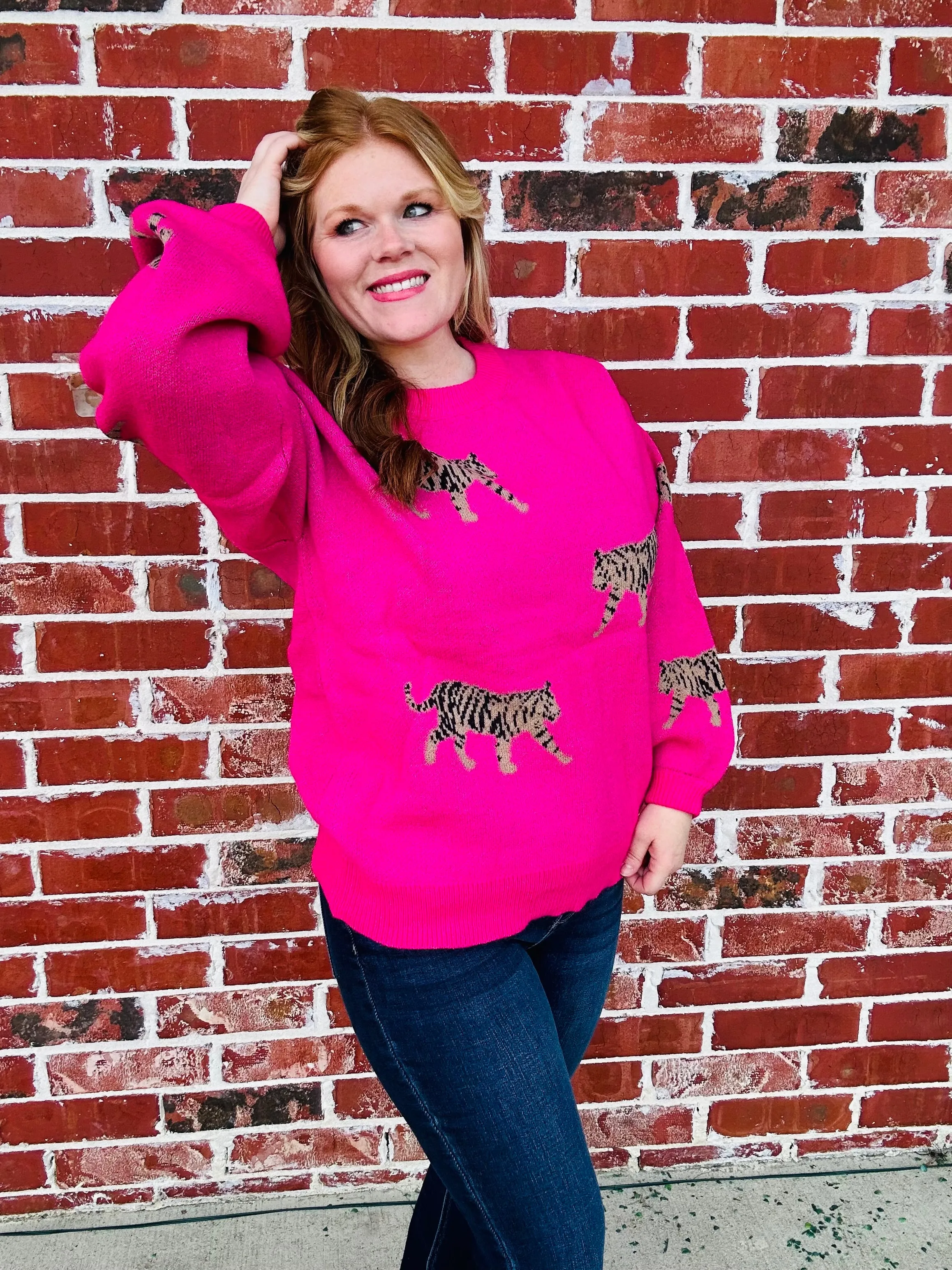 Fuchsia So Soft Tiger Spotted Sweater