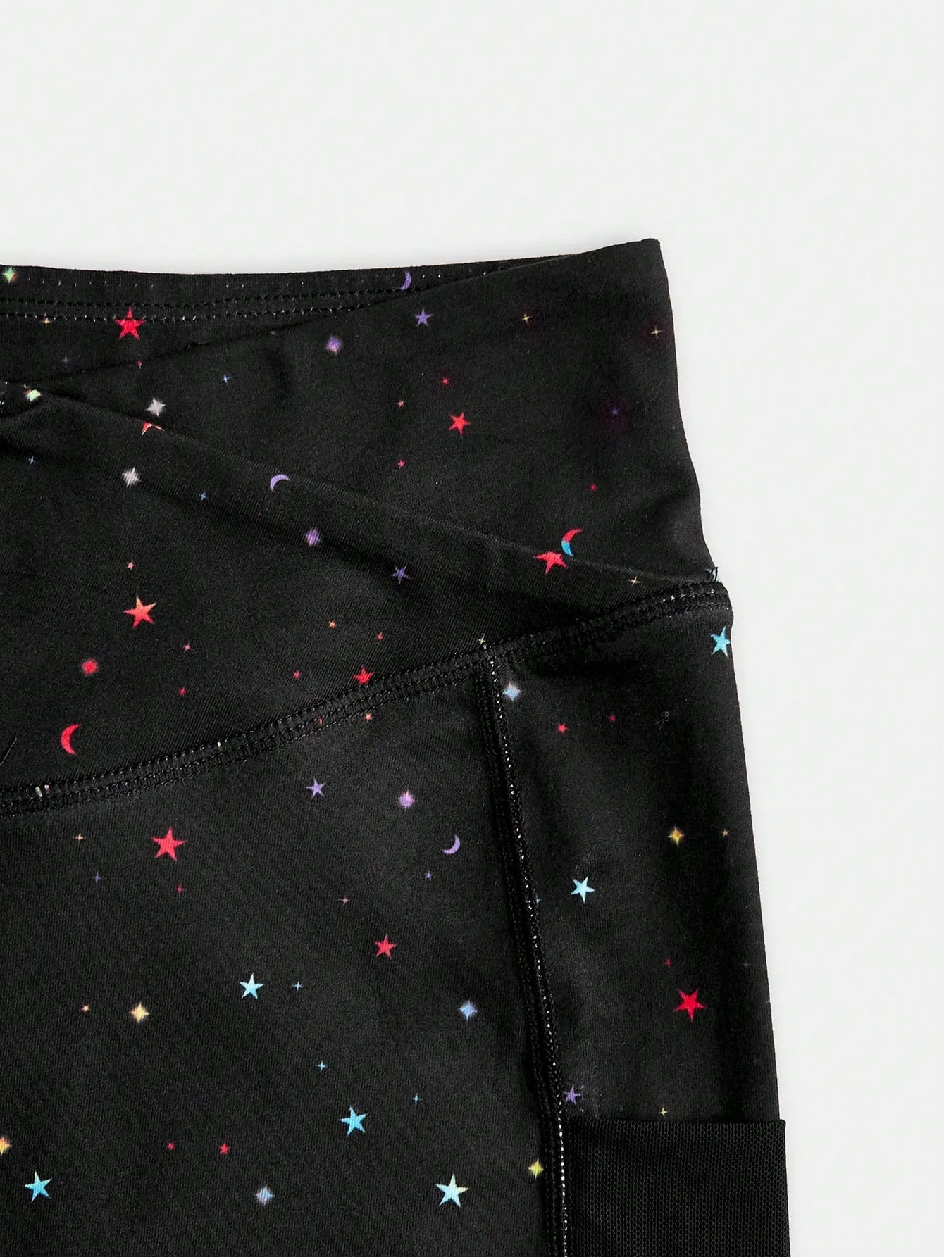 Galaxy Star Pattern Tween Girl Knitted Biker Shorts with Mesh Pockets - Short Length