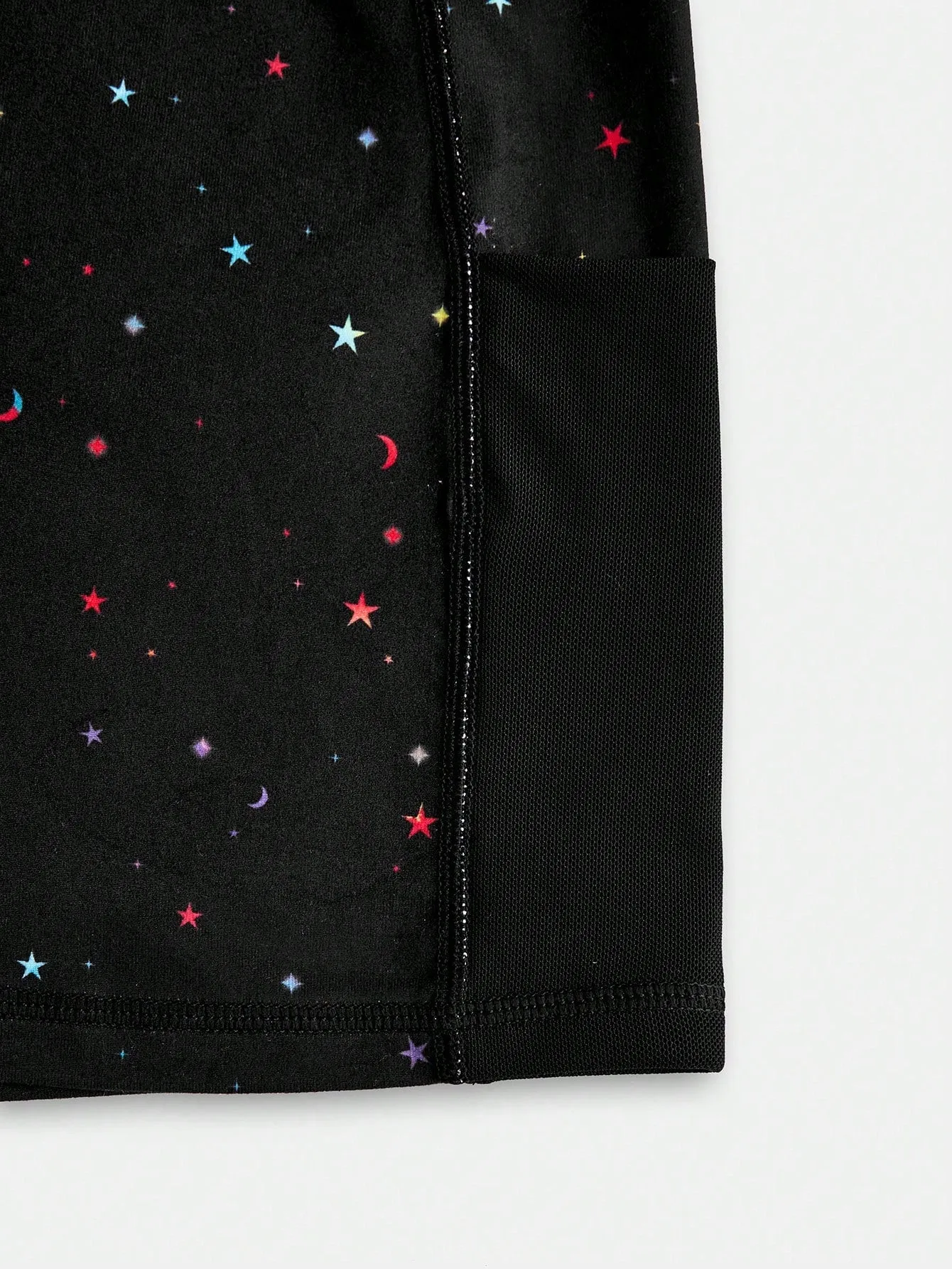 Galaxy Star Pattern Tween Girl Knitted Biker Shorts with Mesh Pockets - Short Length