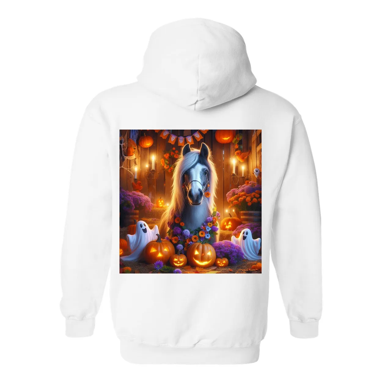 Halloween Ghost Pony Party Pull Over Front Pocket Hoodie Sweatshirts