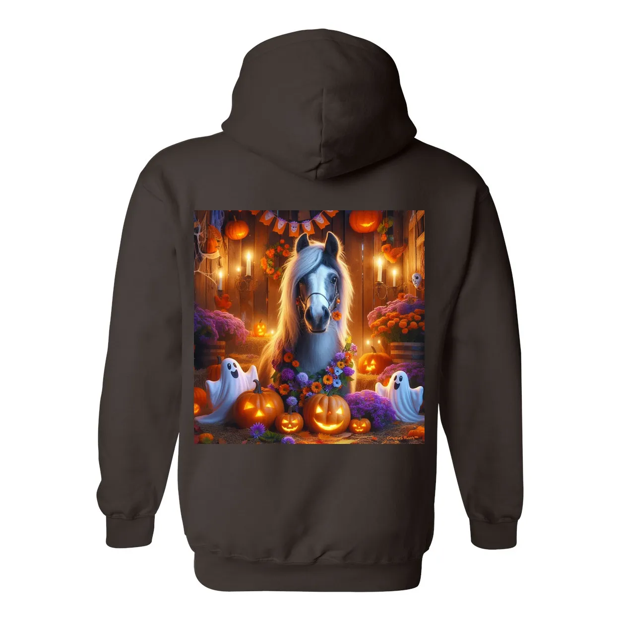 Halloween Ghost Pony Party Pull Over Front Pocket Hoodie Sweatshirts