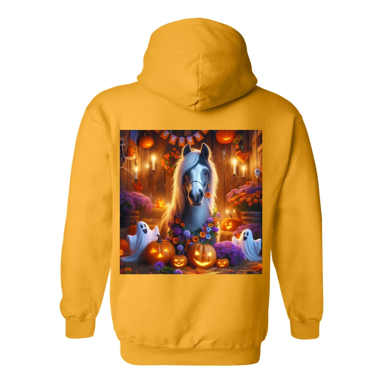 Halloween Ghost Pony Party Pull Over Front Pocket Hoodie Sweatshirts