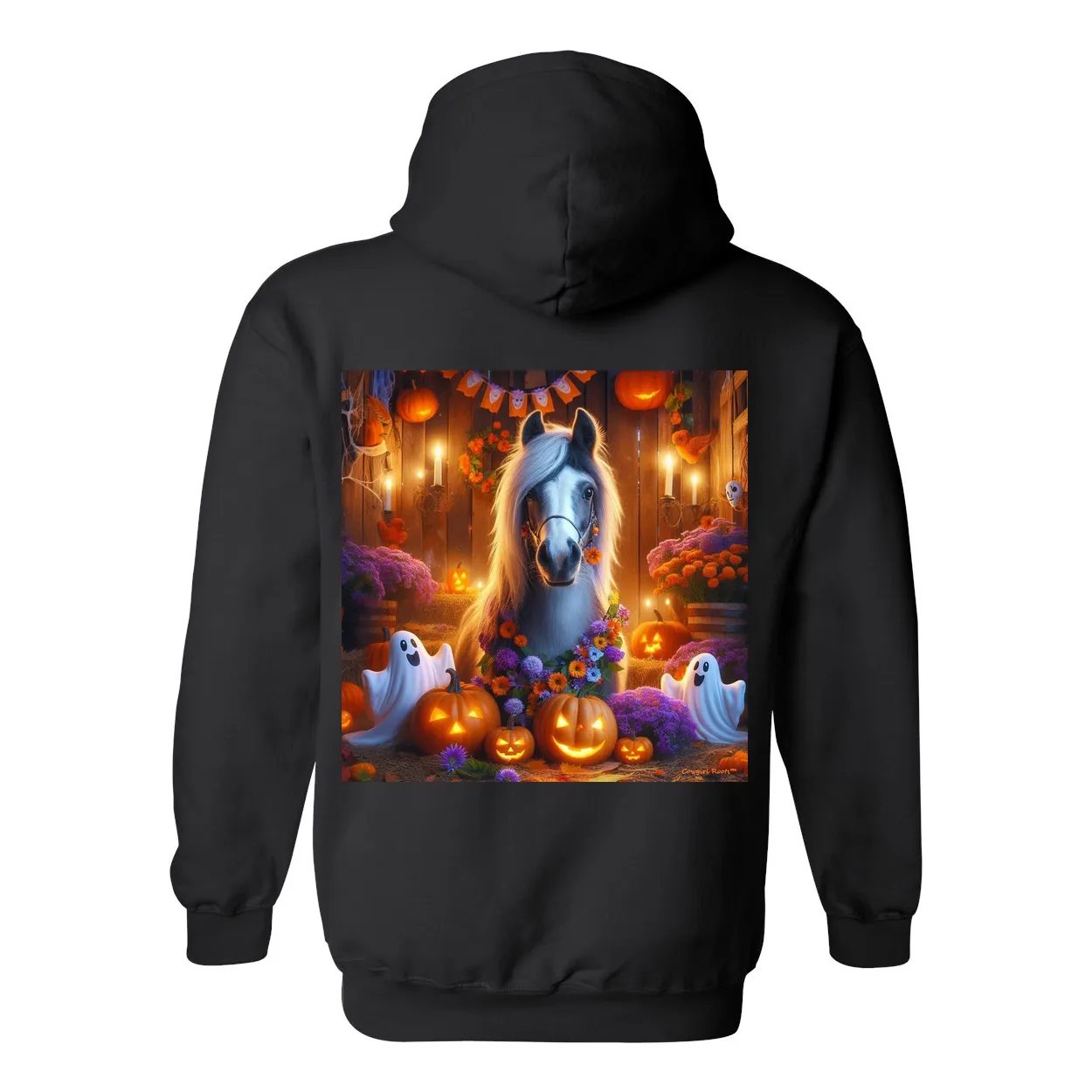 Halloween Ghost Pony Party Pull Over Front Pocket Hoodie Sweatshirts