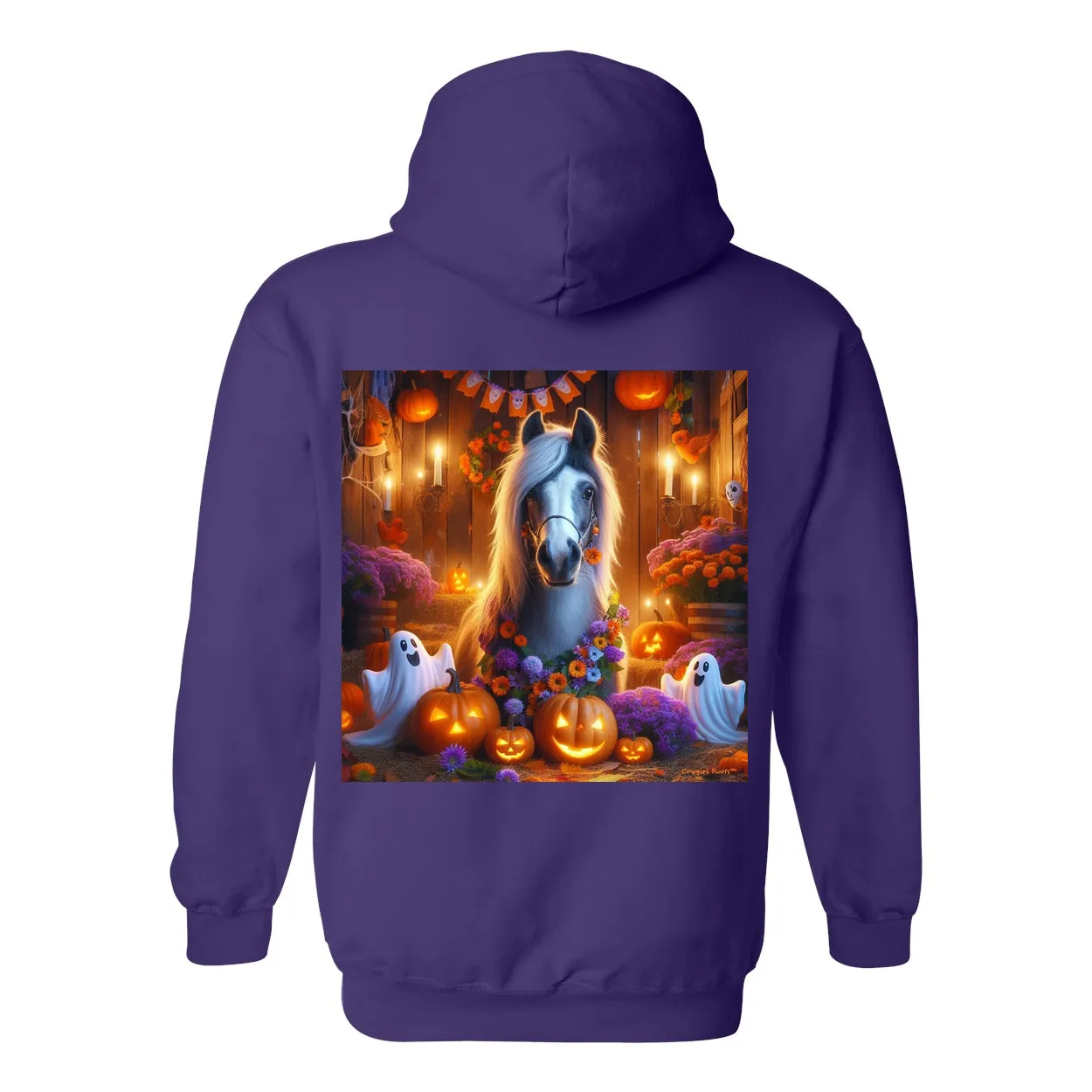 Halloween Ghost Pony Party Pull Over Front Pocket Hoodie Sweatshirts