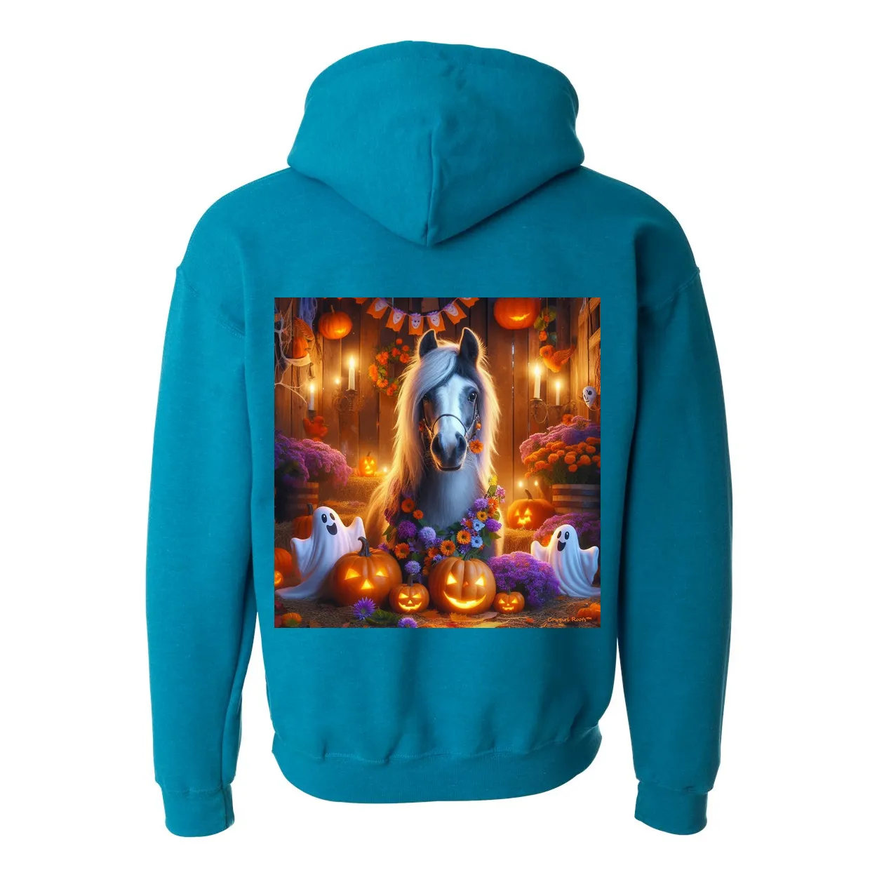 Halloween Ghost Pony Party Pull Over Front Pocket Hoodie Sweatshirts