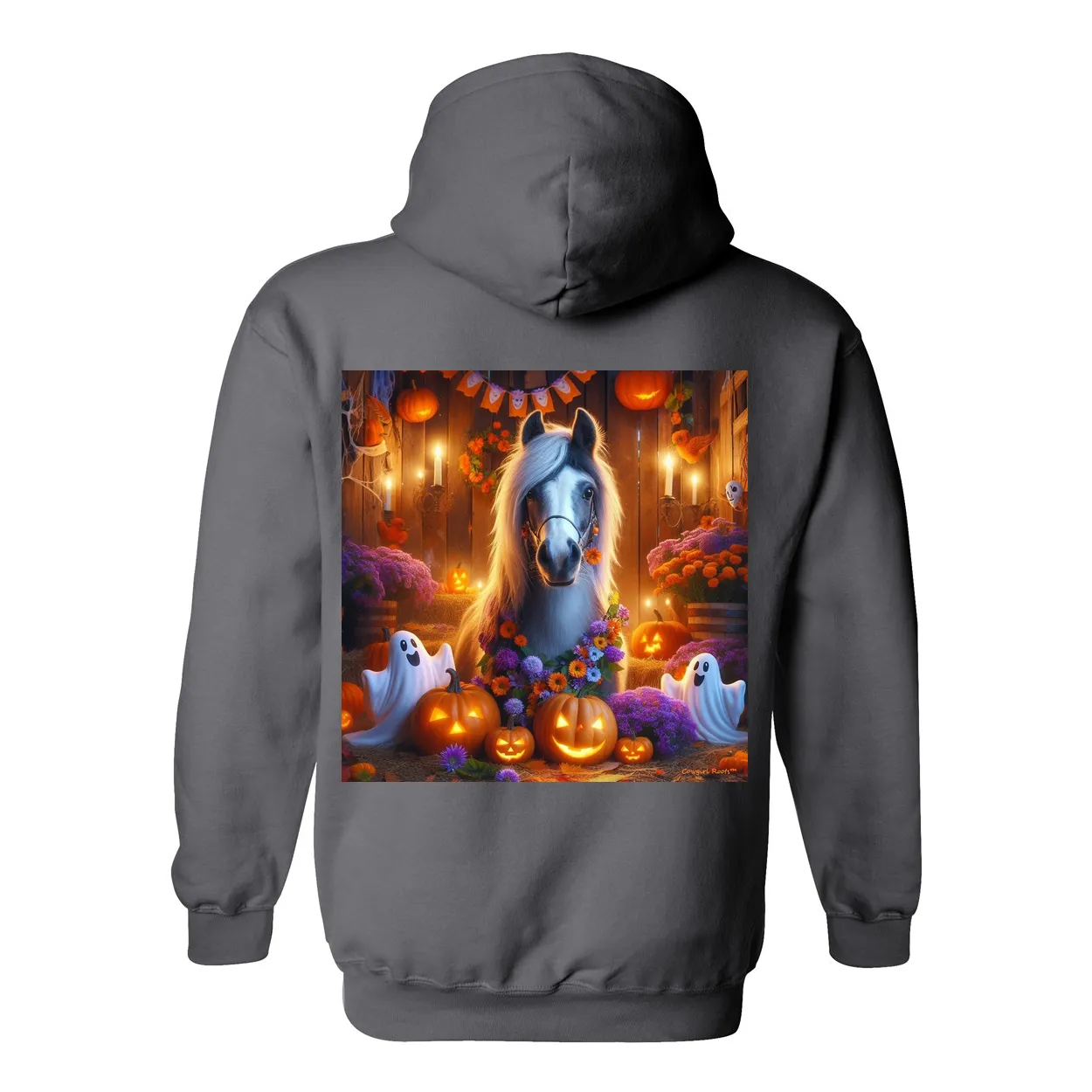 Halloween Ghost Pony Party Pull Over Front Pocket Hoodie Sweatshirts