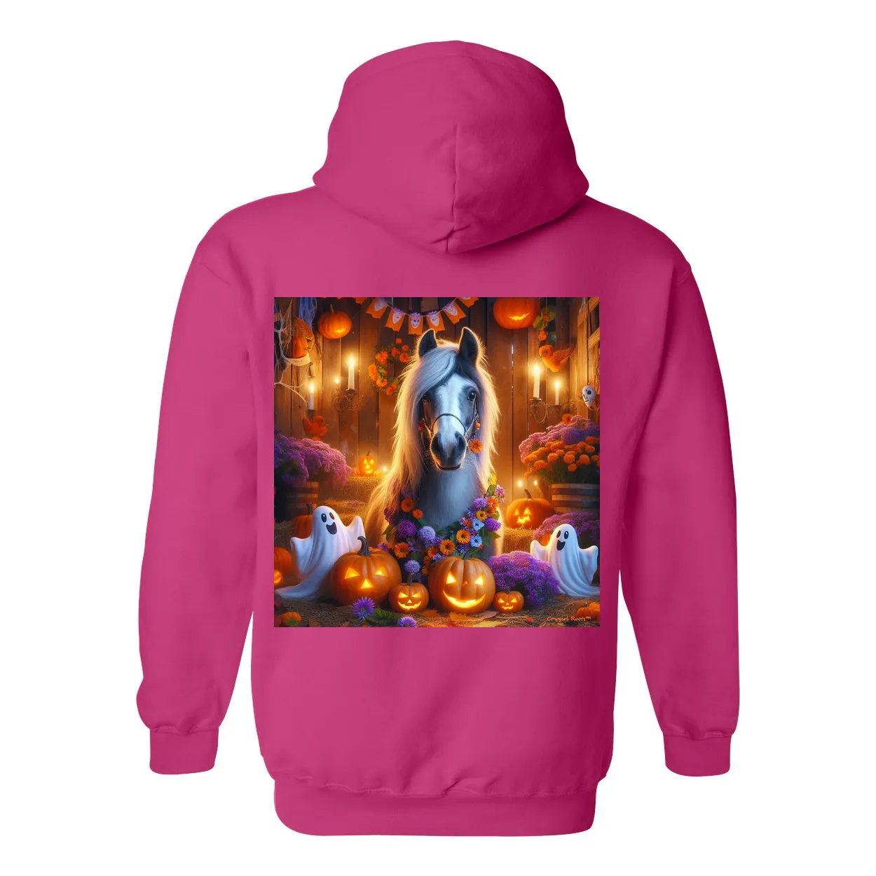 Halloween Ghost Pony Party Pull Over Front Pocket Hoodie Sweatshirts