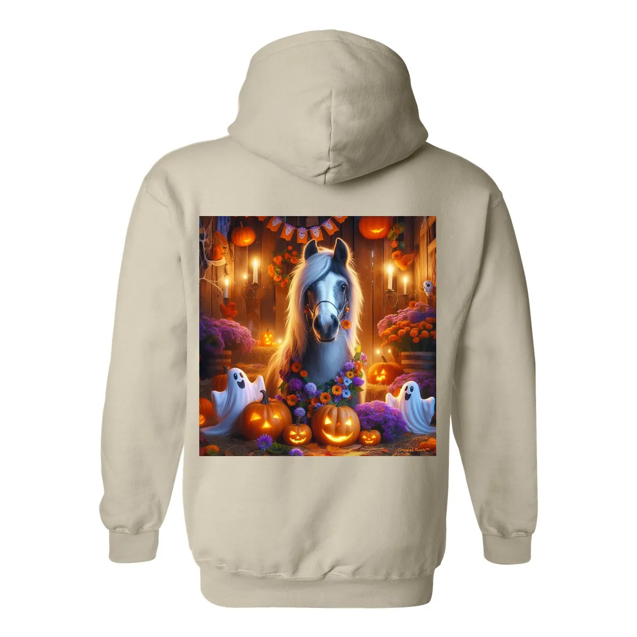 Halloween Ghost Pony Party Pull Over Front Pocket Hoodie Sweatshirts