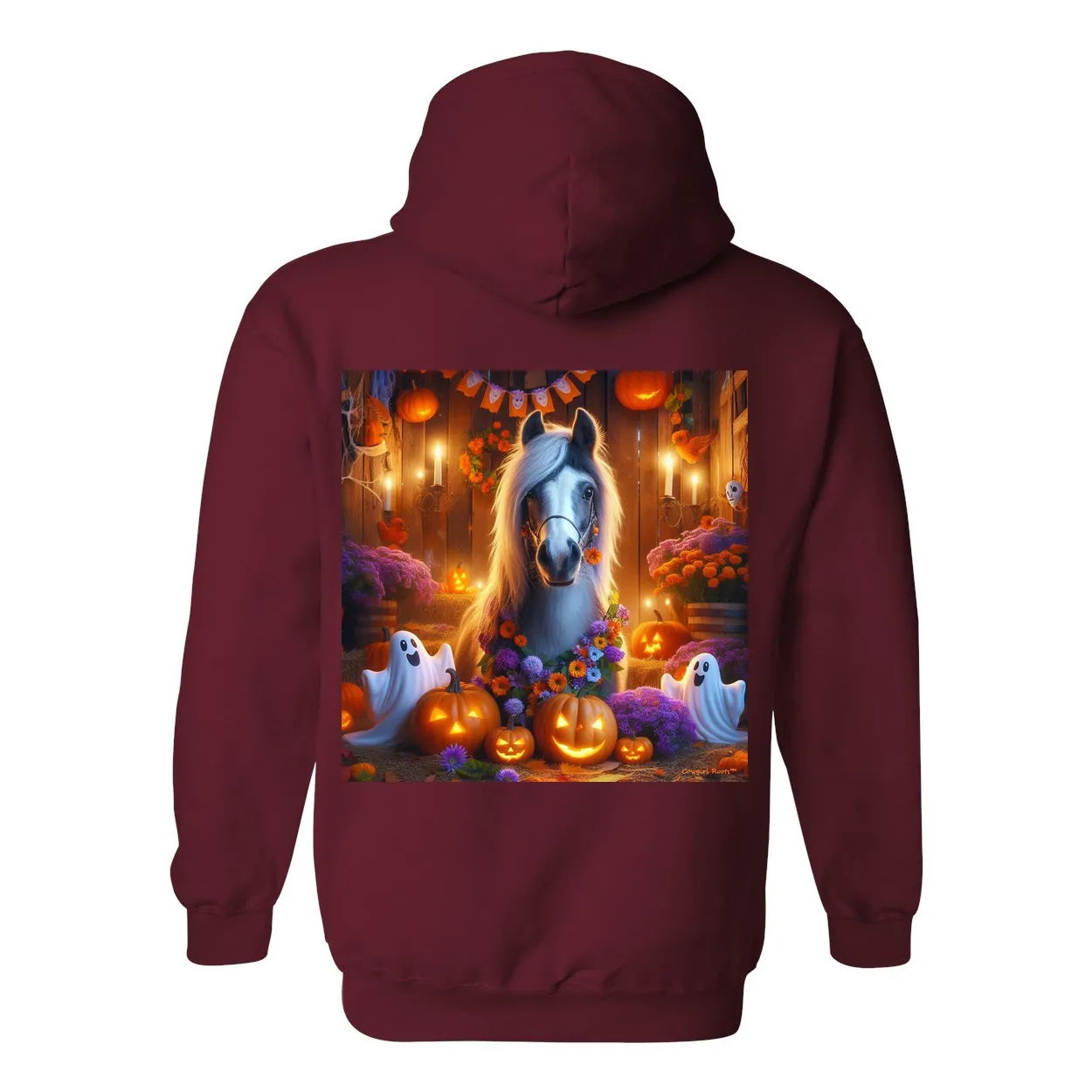 Halloween Ghost Pony Party Pull Over Front Pocket Hoodie Sweatshirts