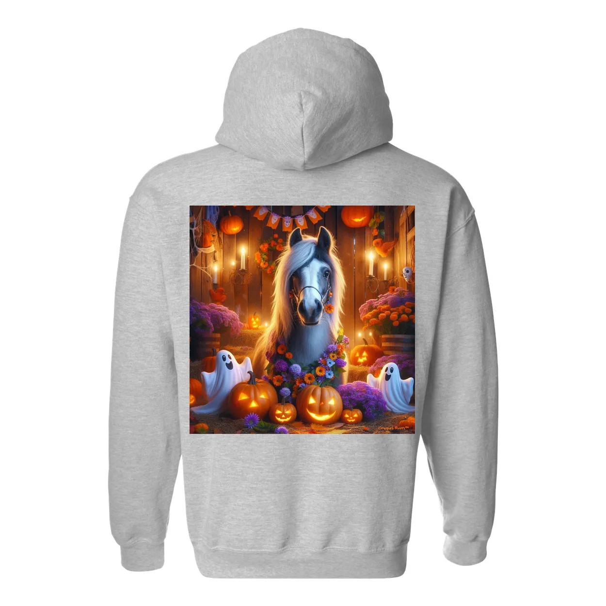 Halloween Ghost Pony Party Pull Over Front Pocket Hoodie Sweatshirts