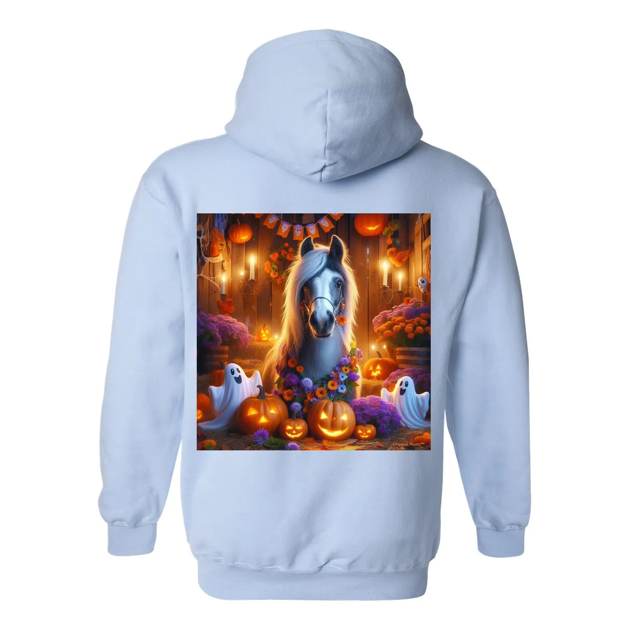 Halloween Ghost Pony Party Pull Over Front Pocket Hoodie Sweatshirts