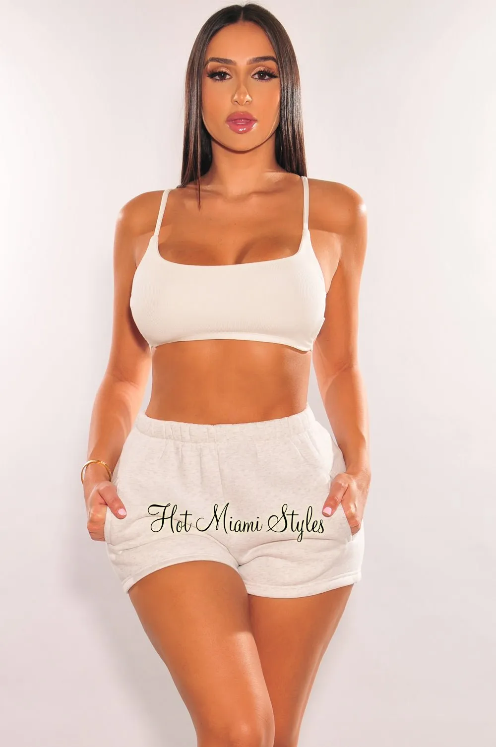 HMS Lounge: Light Gray High Waist Sweat Shorts