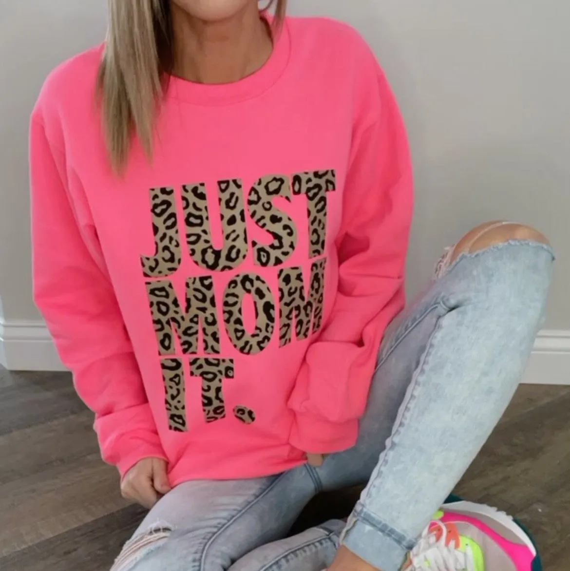 JUST MOM IT • Neon Pink Pullover