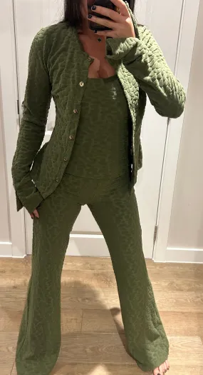 Khaki Terry Towelling Pebble Print Cardigan Lounge Suit